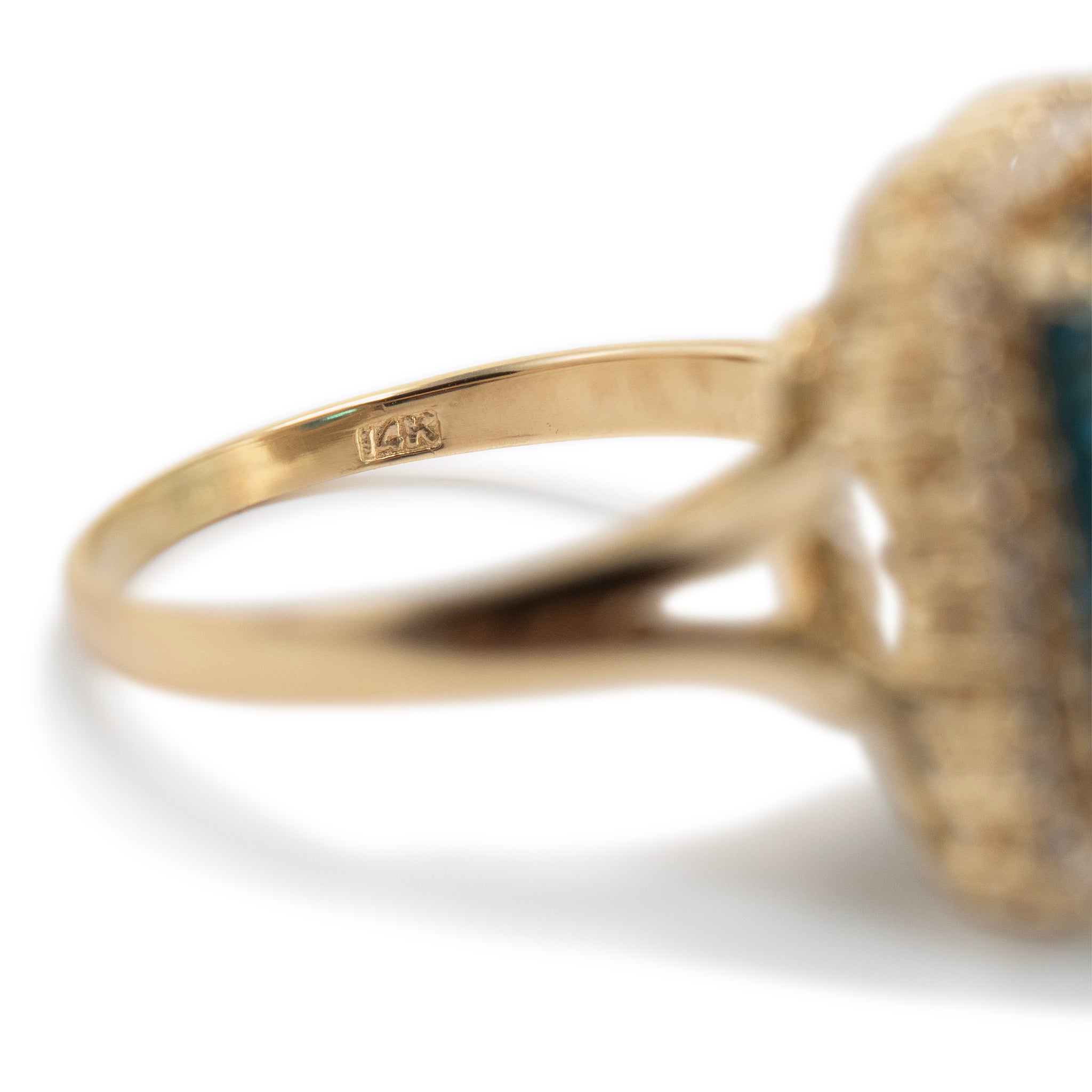 Ladies 14K Yellow Gold Topaz Halo Diamond Cocktail Ring