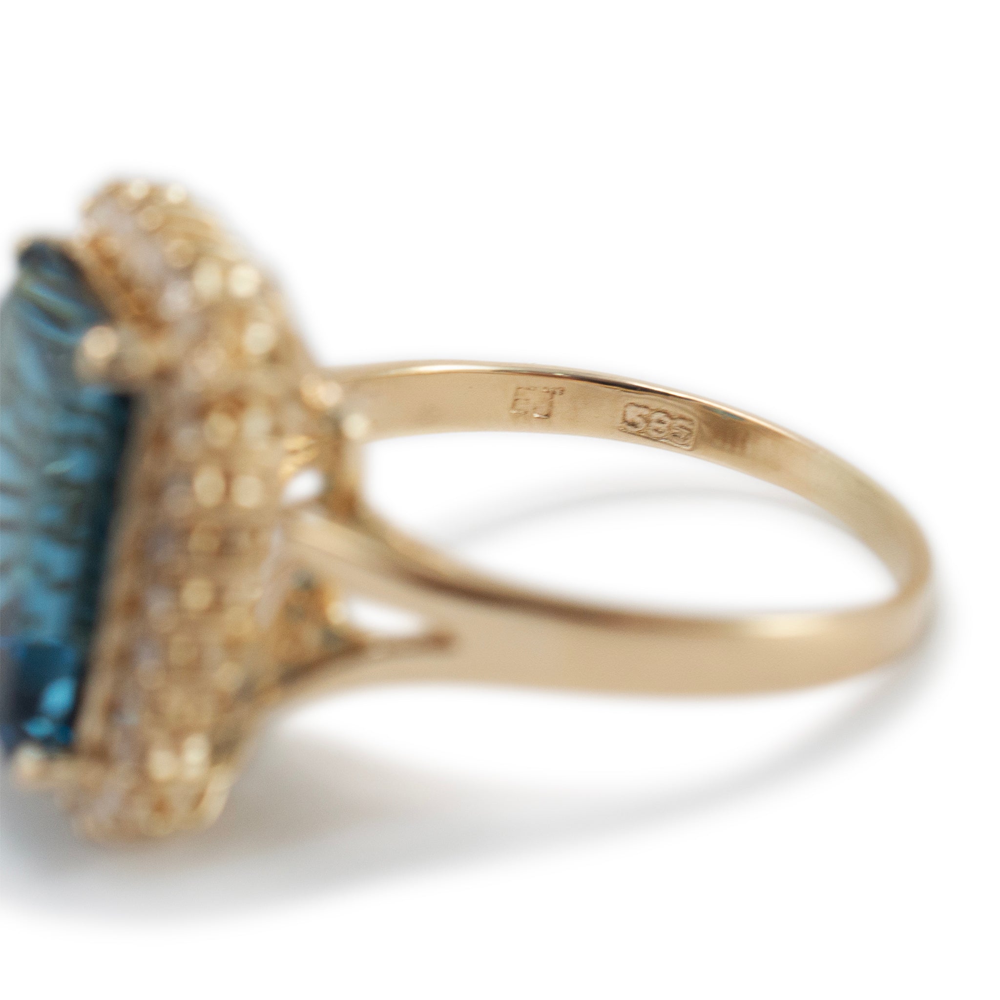 Ladies 14K Yellow Gold Topaz Halo Diamond Cocktail Ring