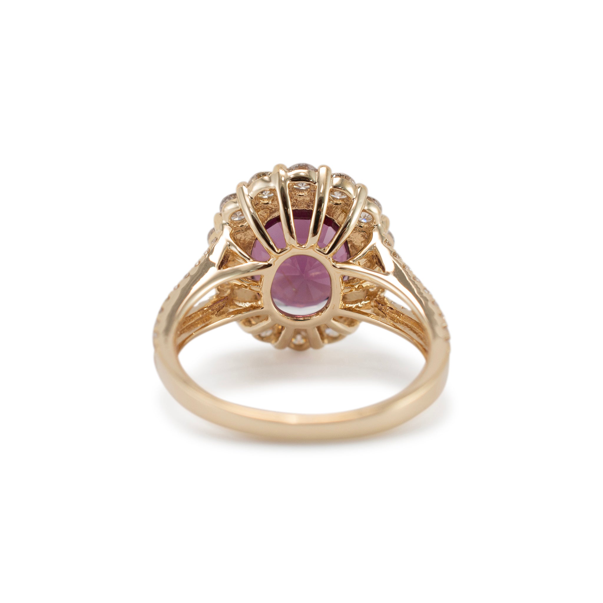 14K Yellow Gold Purple Lab Grown Sapphire Halo Accented Diamond Cocktail Ring
