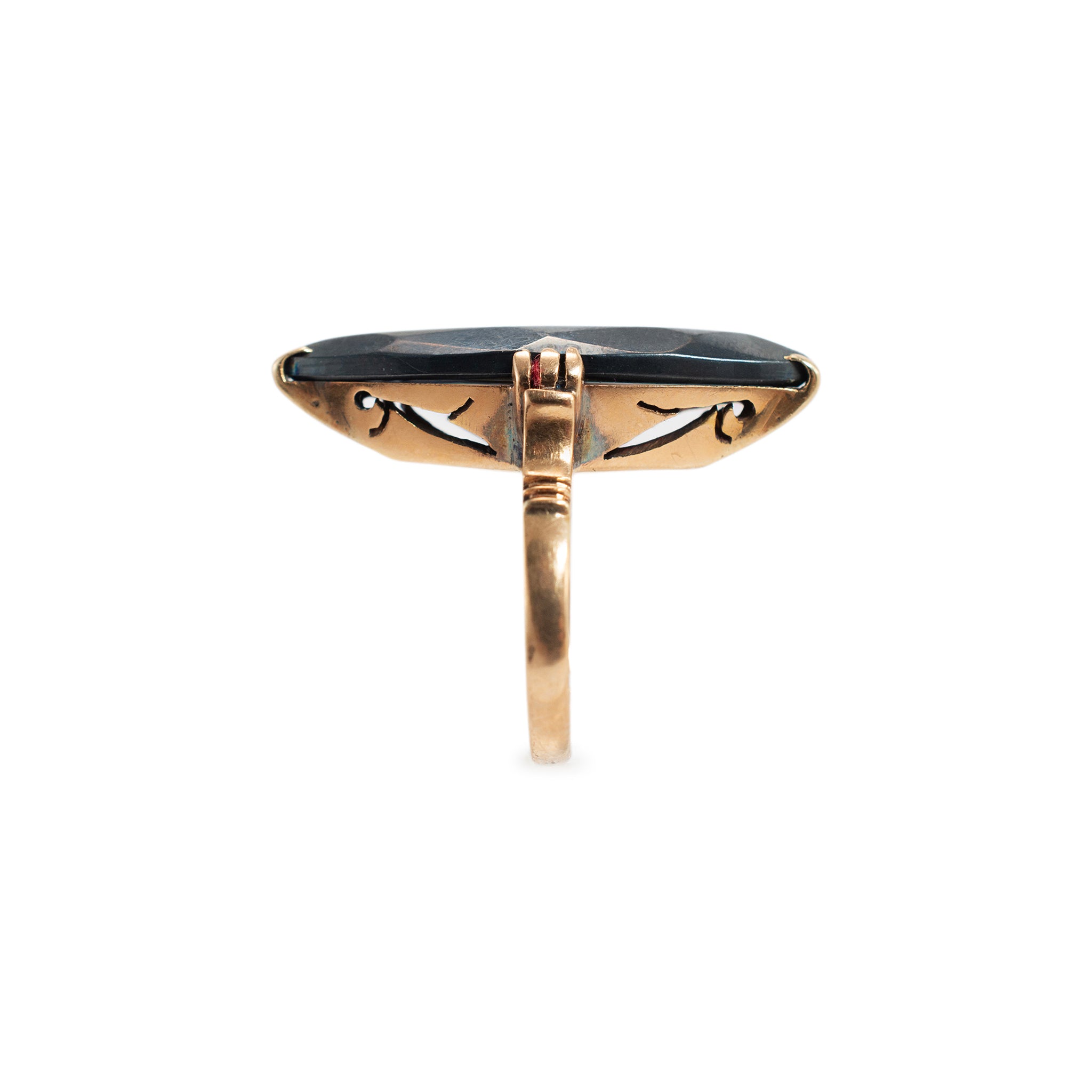 Vintage 14K Yellow Gold Marquise Shaped Hematite Cocktail Ring