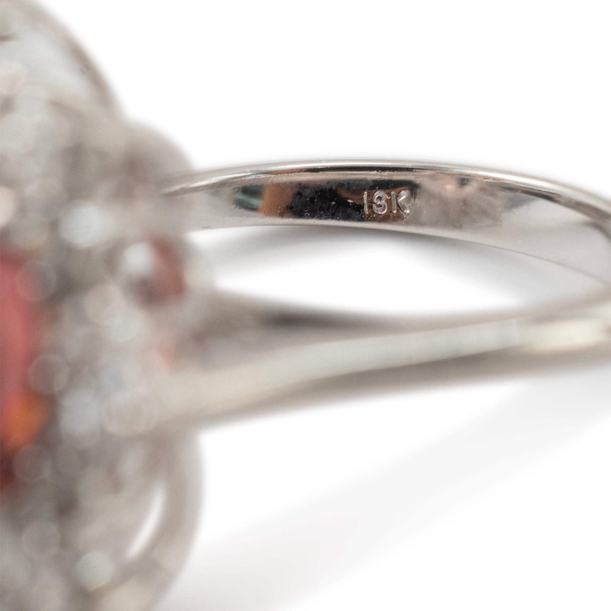 Ladies 18K White Gold Burgundy Spinel Halo Diamond Flower Cocktail Ring