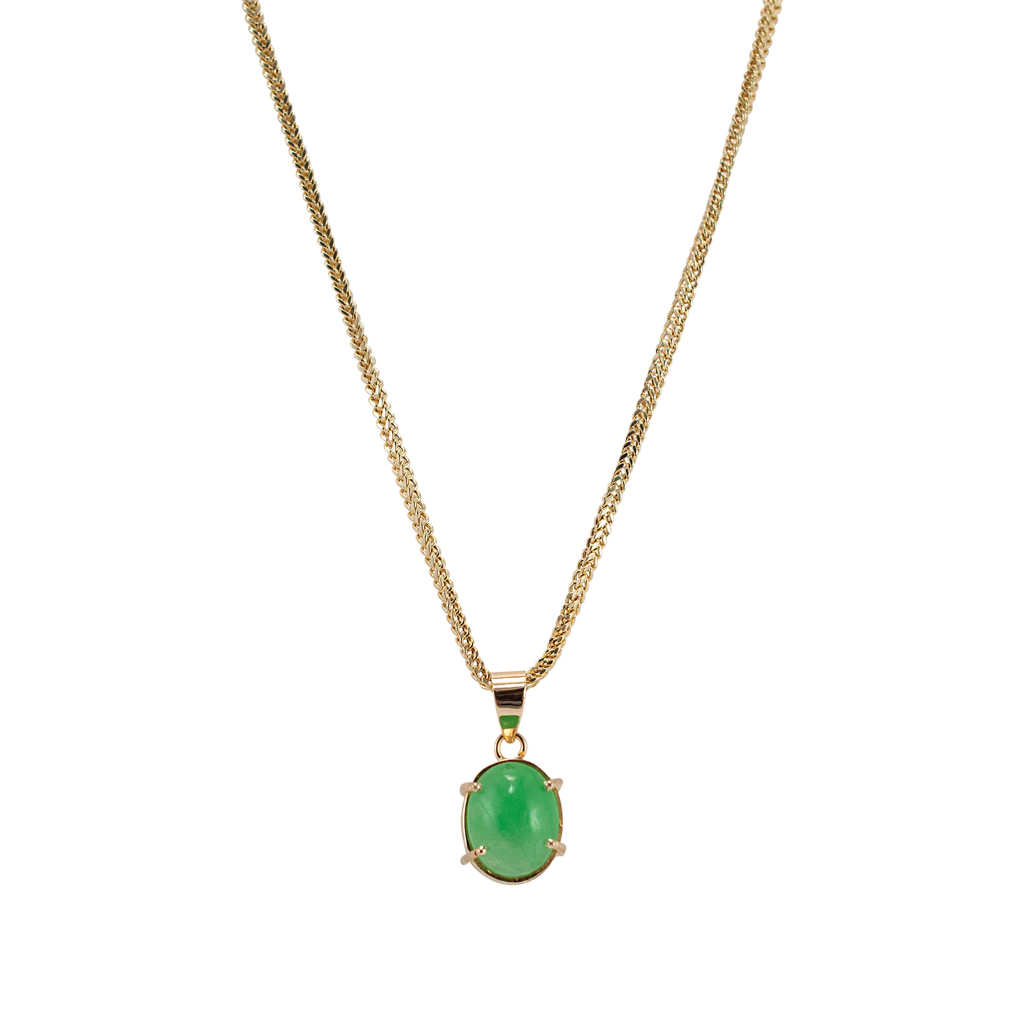 Ladies 18K Yellow Gold Cabochon Oval Emerald Solitaire Pendant Necklace