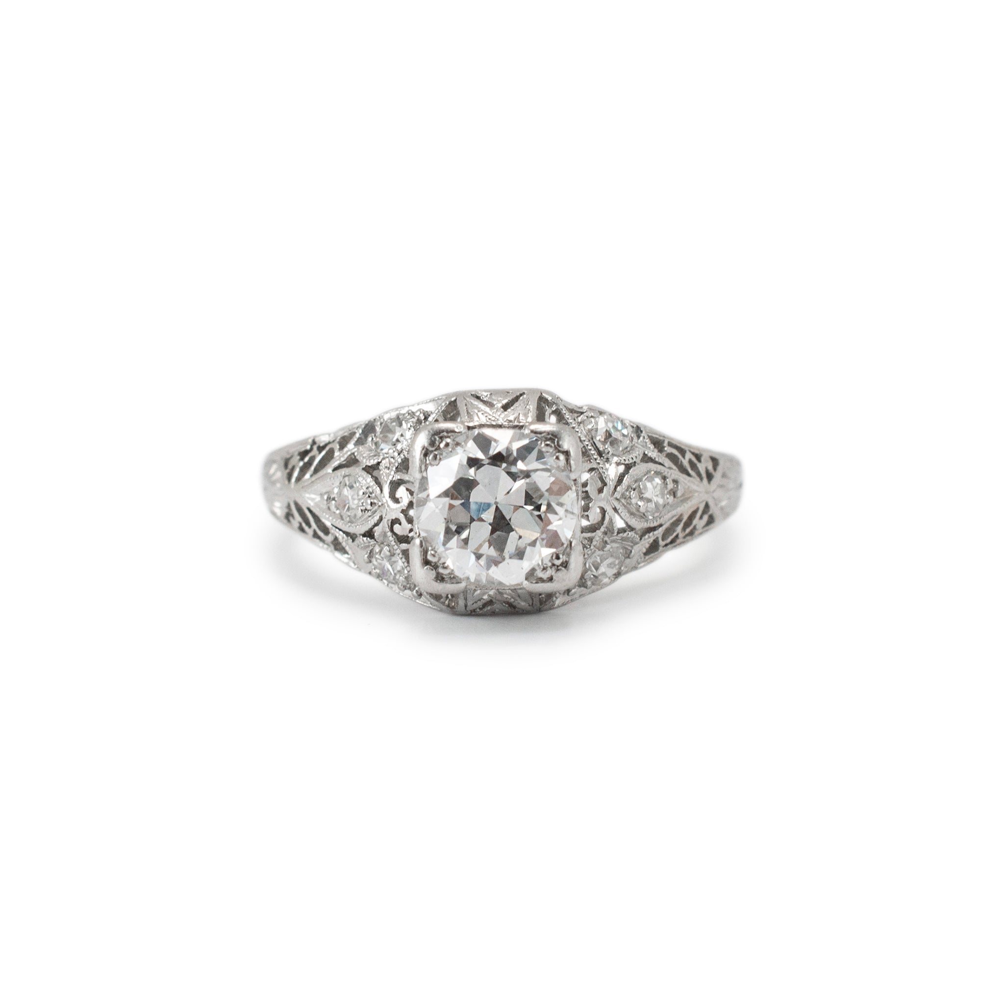 Antique Filigreed Platinum 0.74ct Old European Cut Diamond Engagement Ring