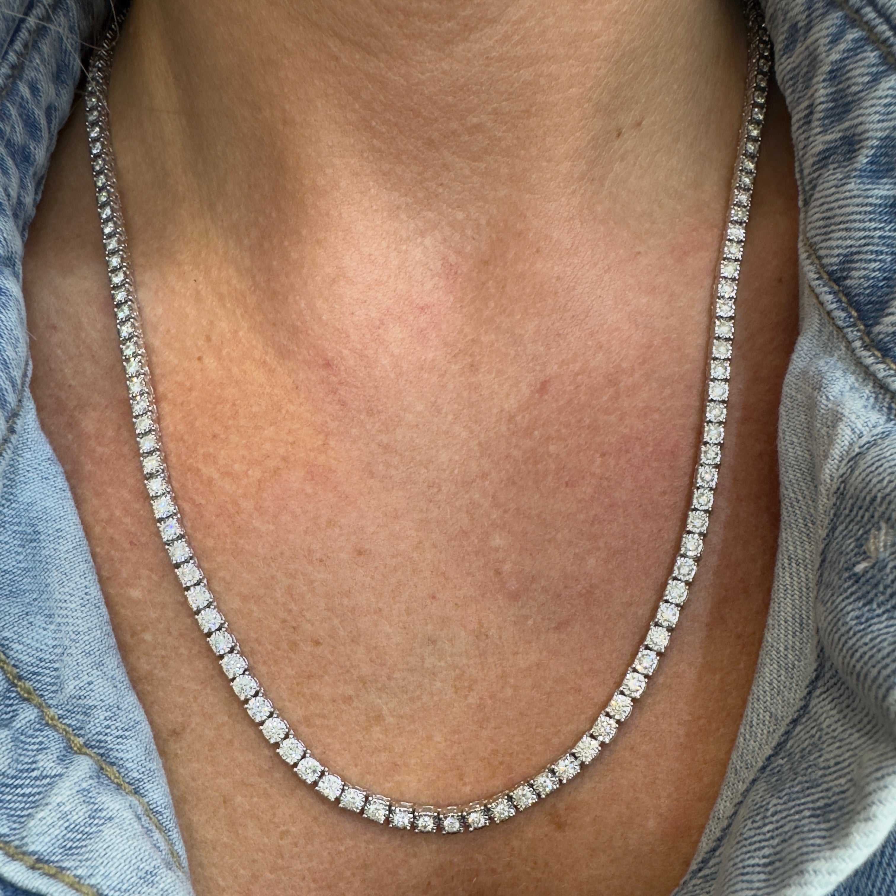 10K White Gold 9.86ct Diamond Tennis Chain Necklace