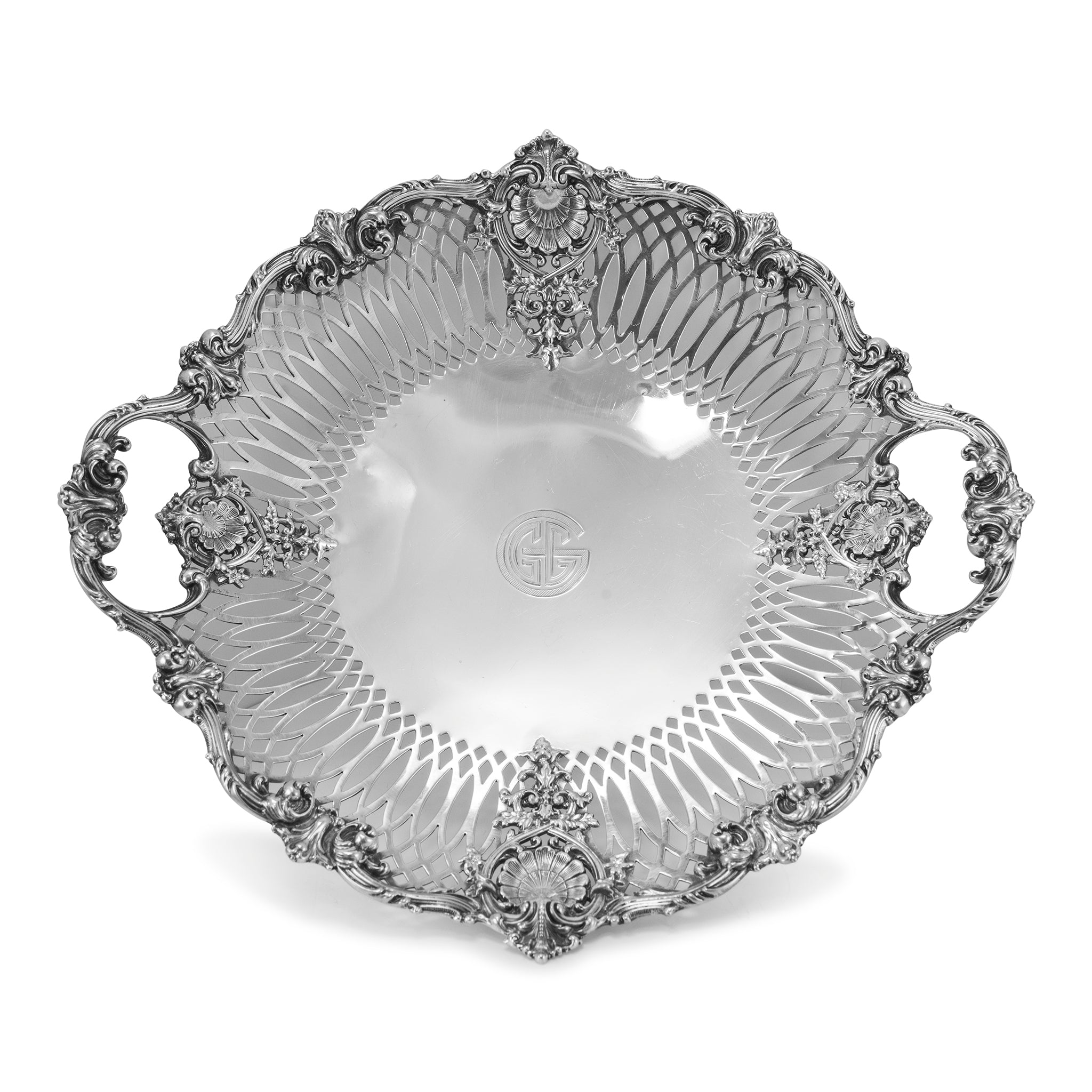Antique 925 Sterling Silver Floral Scroll Round Serving Bowl