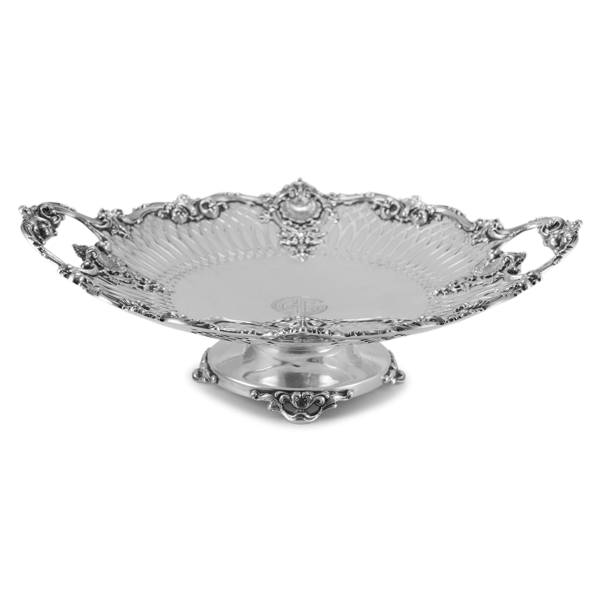 Antique 925 Sterling Silver Floral Scroll Round Serving Bowl