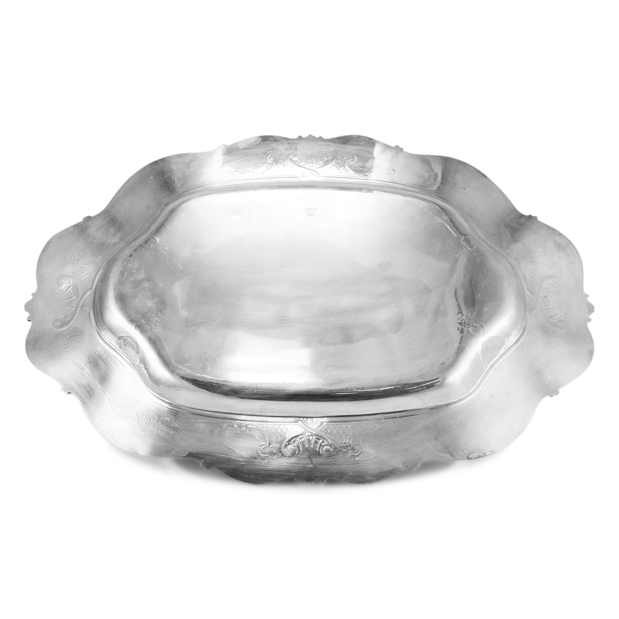 Vintage 925 Sterling Silver Oval 3D Floral Platter Tray