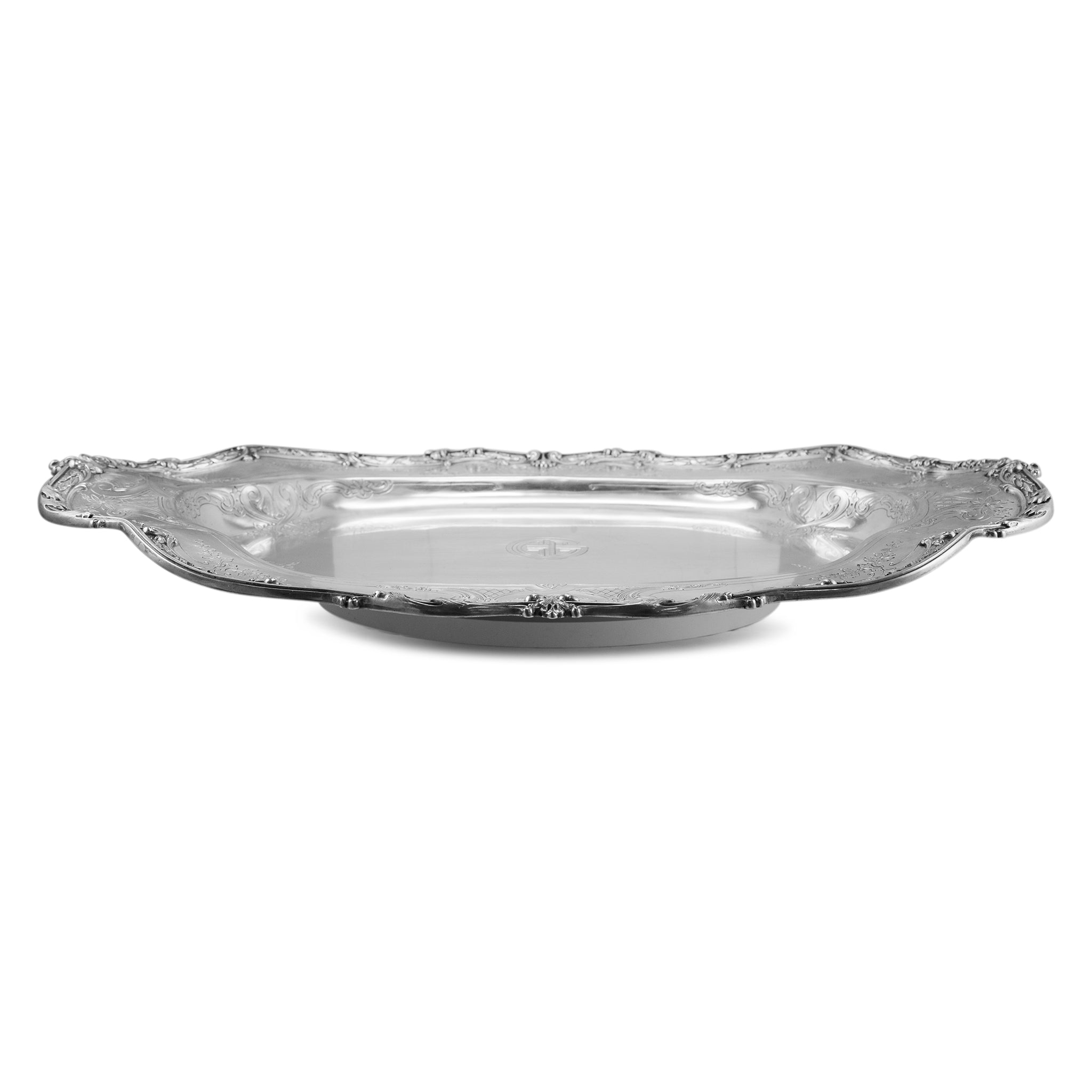 Vintage 925 Sterling Silver Oval 3D Floral Platter Tray
