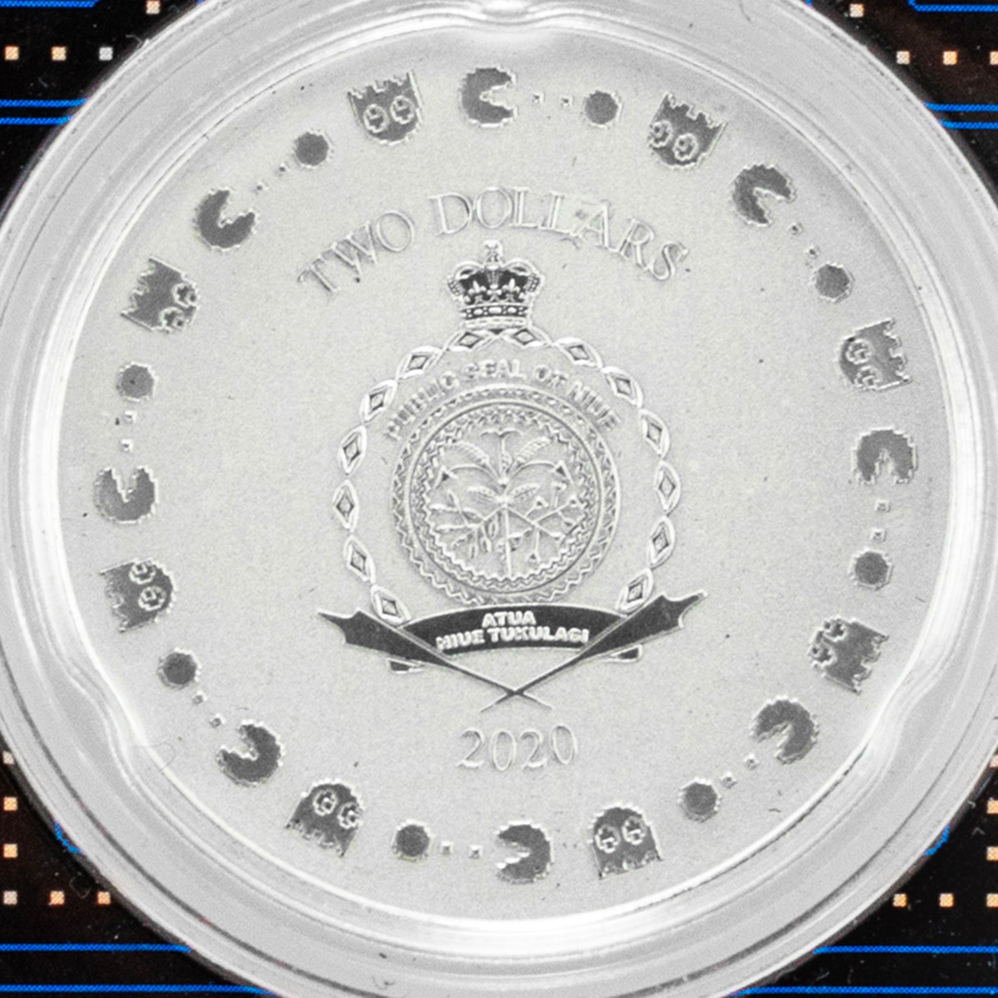2020 Pacman 40th Anniversary Colorized 1 Oz .999 Silver 2$ Coin in Tep Card
