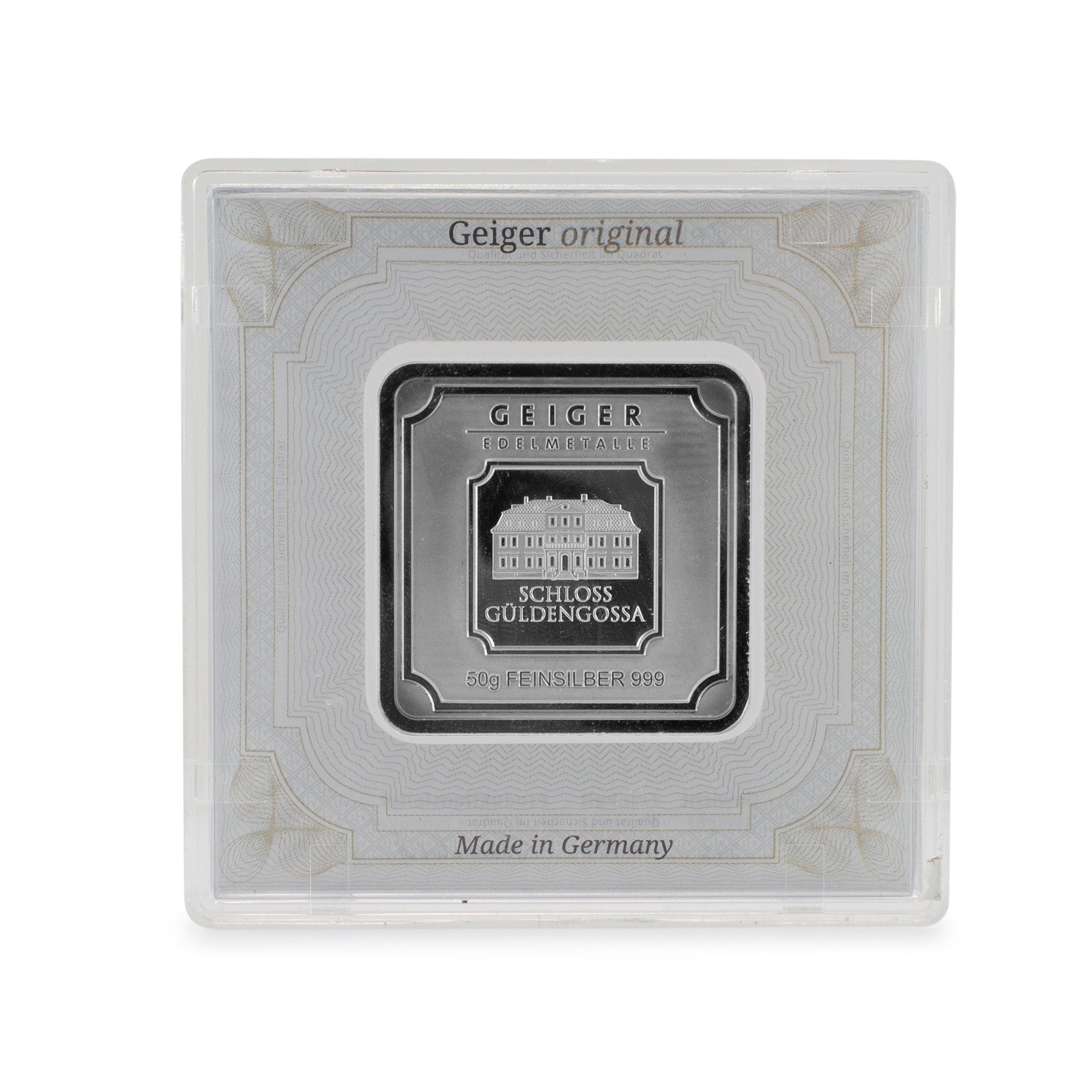 Geiger Edelmetalle Fine Silver Bar 50 Gram .999 Pure