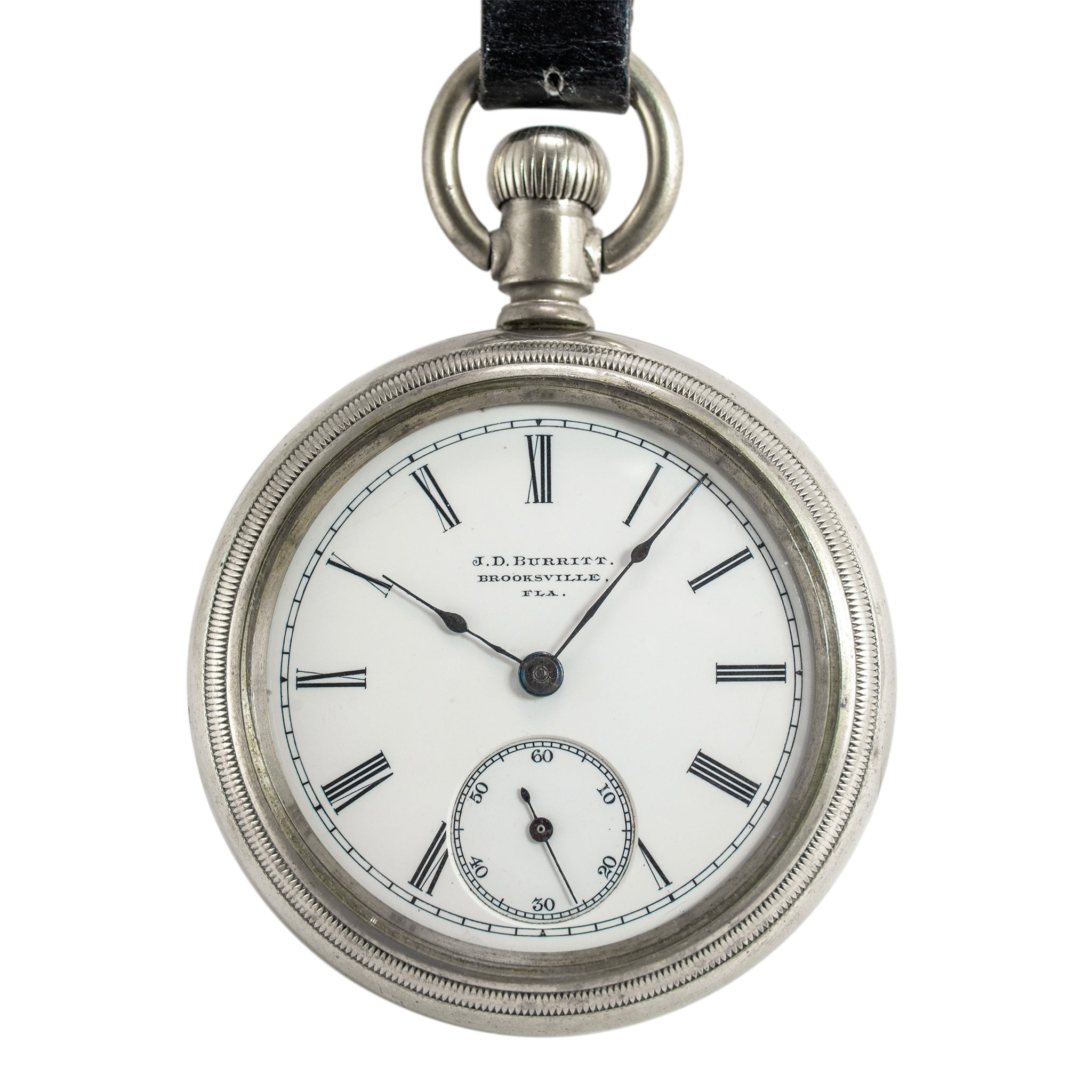 Vintage J.D. Burritt Brooksville Fla. 59MM Silver Manual Winding Pocket Watch