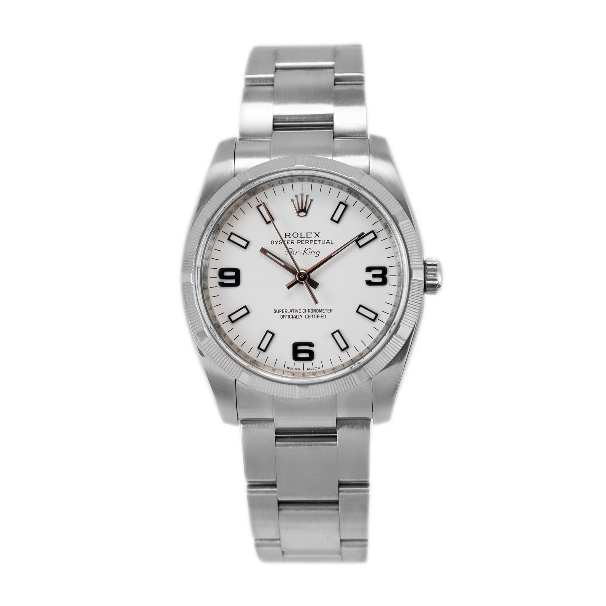 2008 Rolex Air King 34MM 114210 White Dial Oyster Stainless Steel Watch