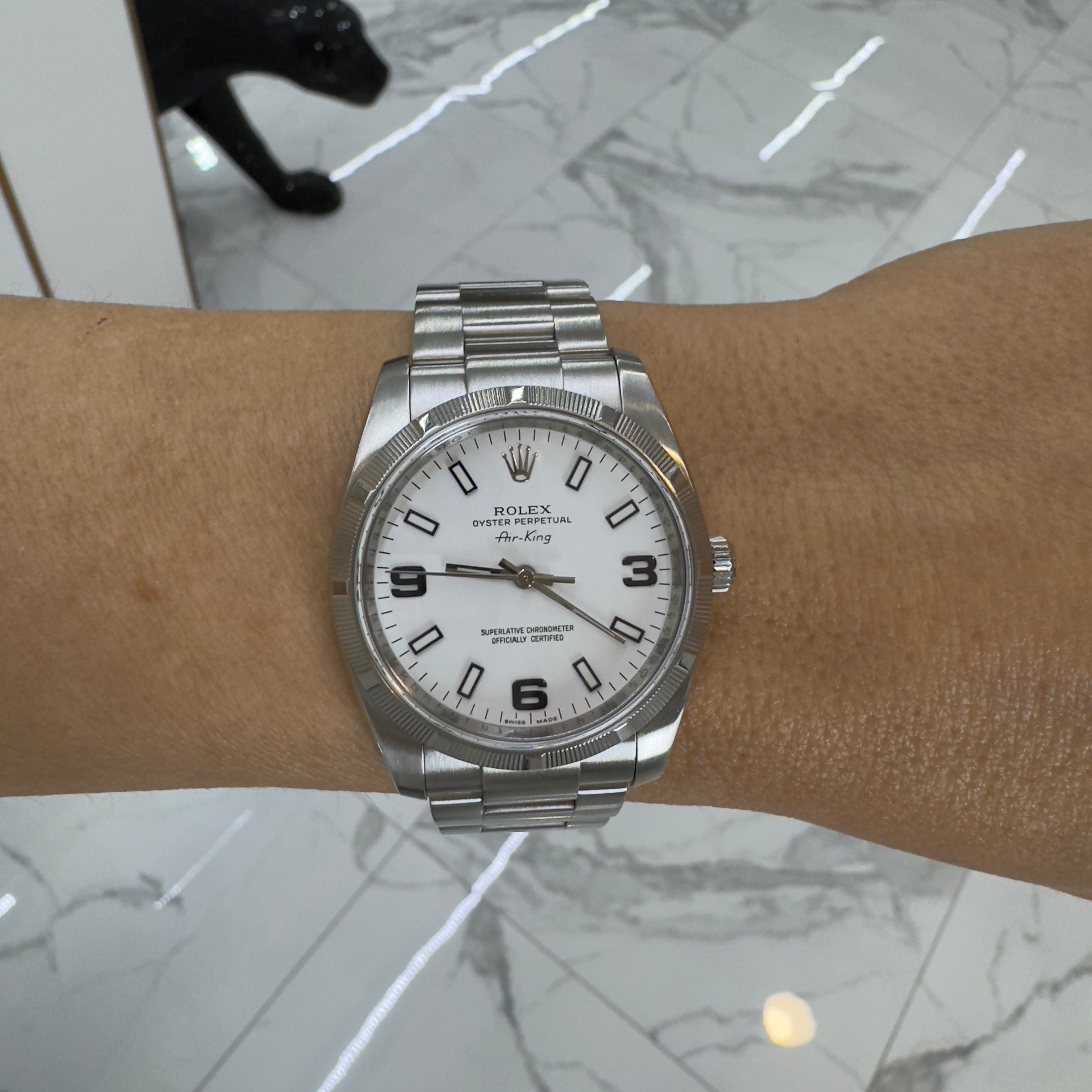 2008 Rolex Air King 34MM 114210 White Dial Oyster Stainless Steel Watch