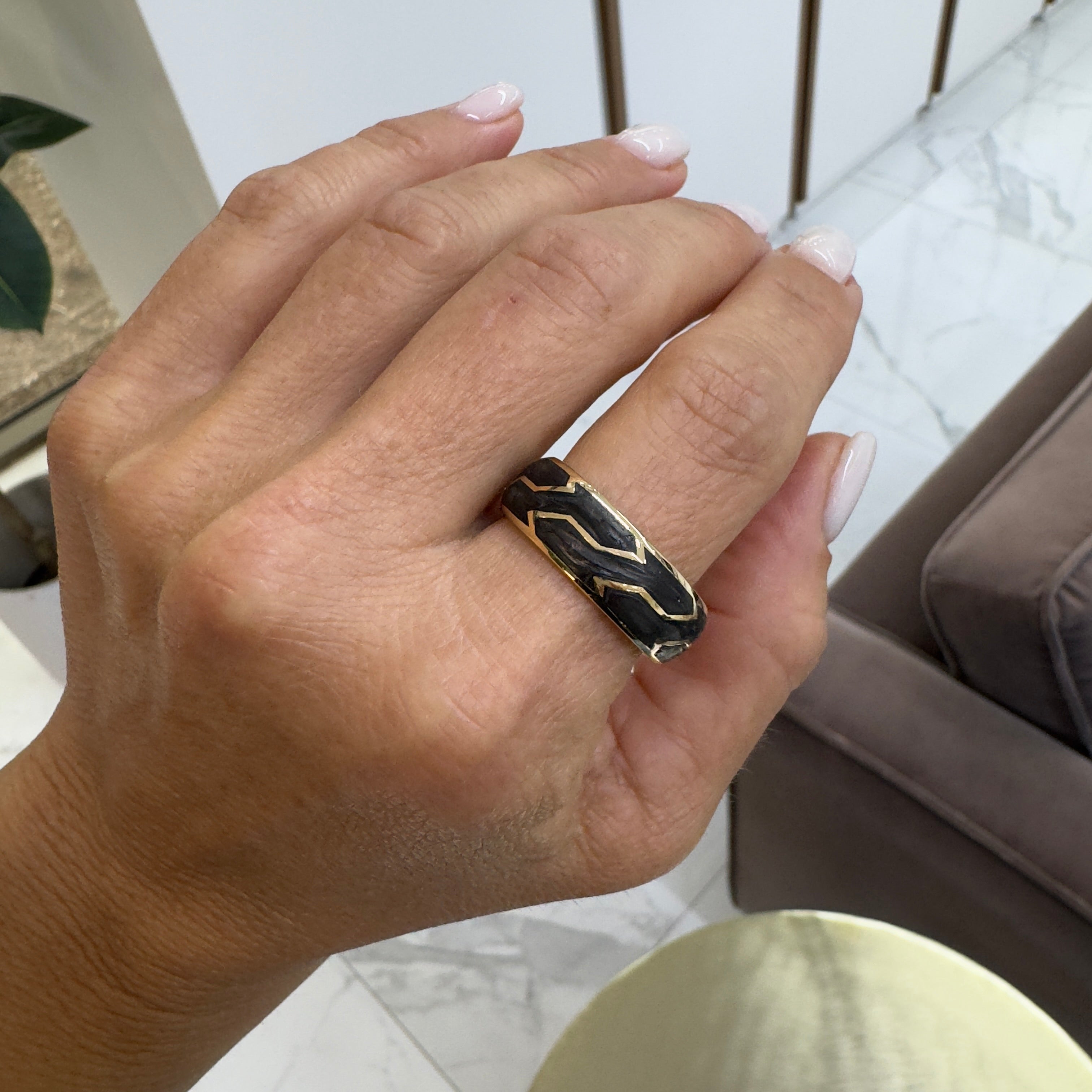 Men’s David Yurman 18K Yellow Gold Forged Carbon 8.5mm Wedding Band Ring
