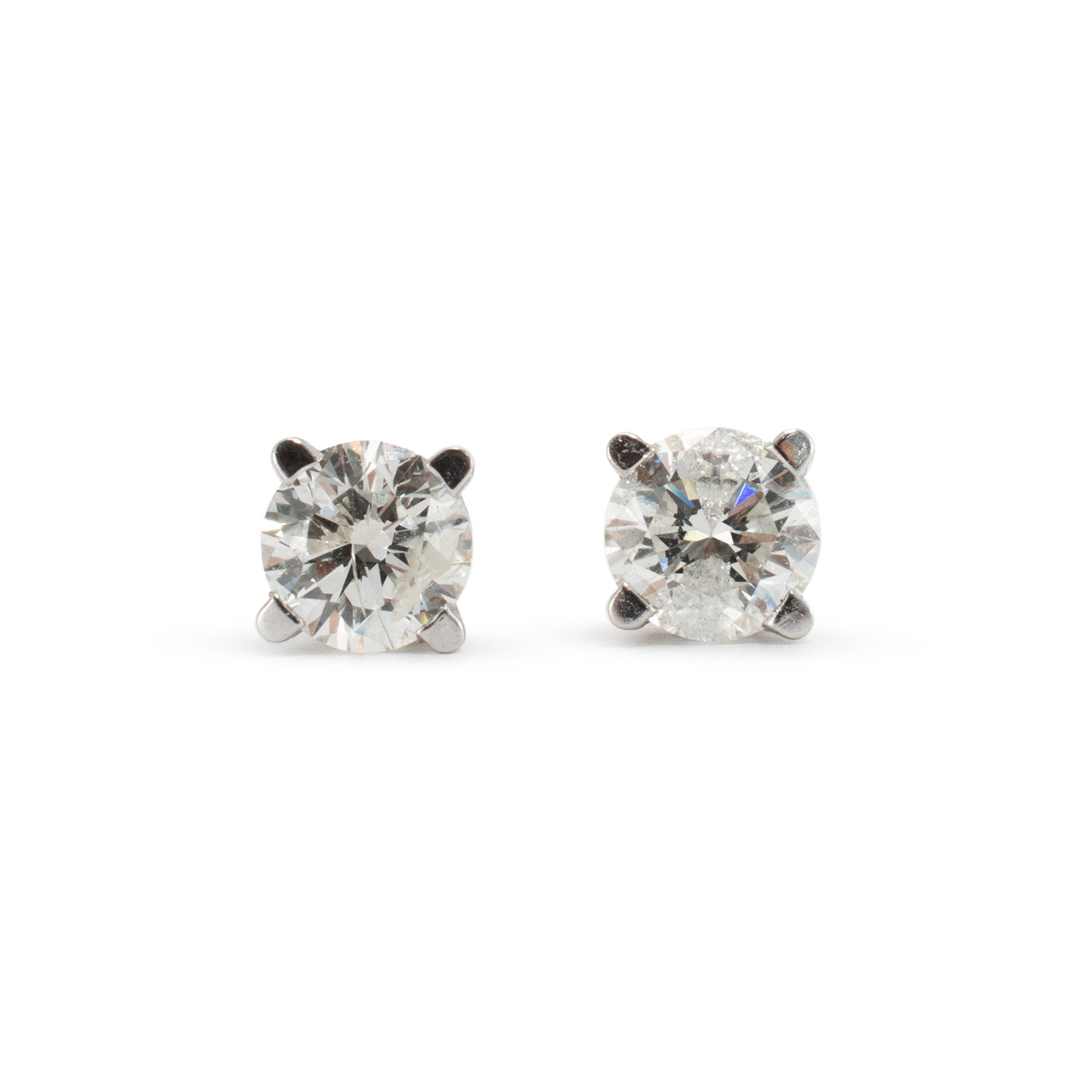 14K White Gold 4 Prong Screw Back 1.08 CT Round Diamond Stud Earrings