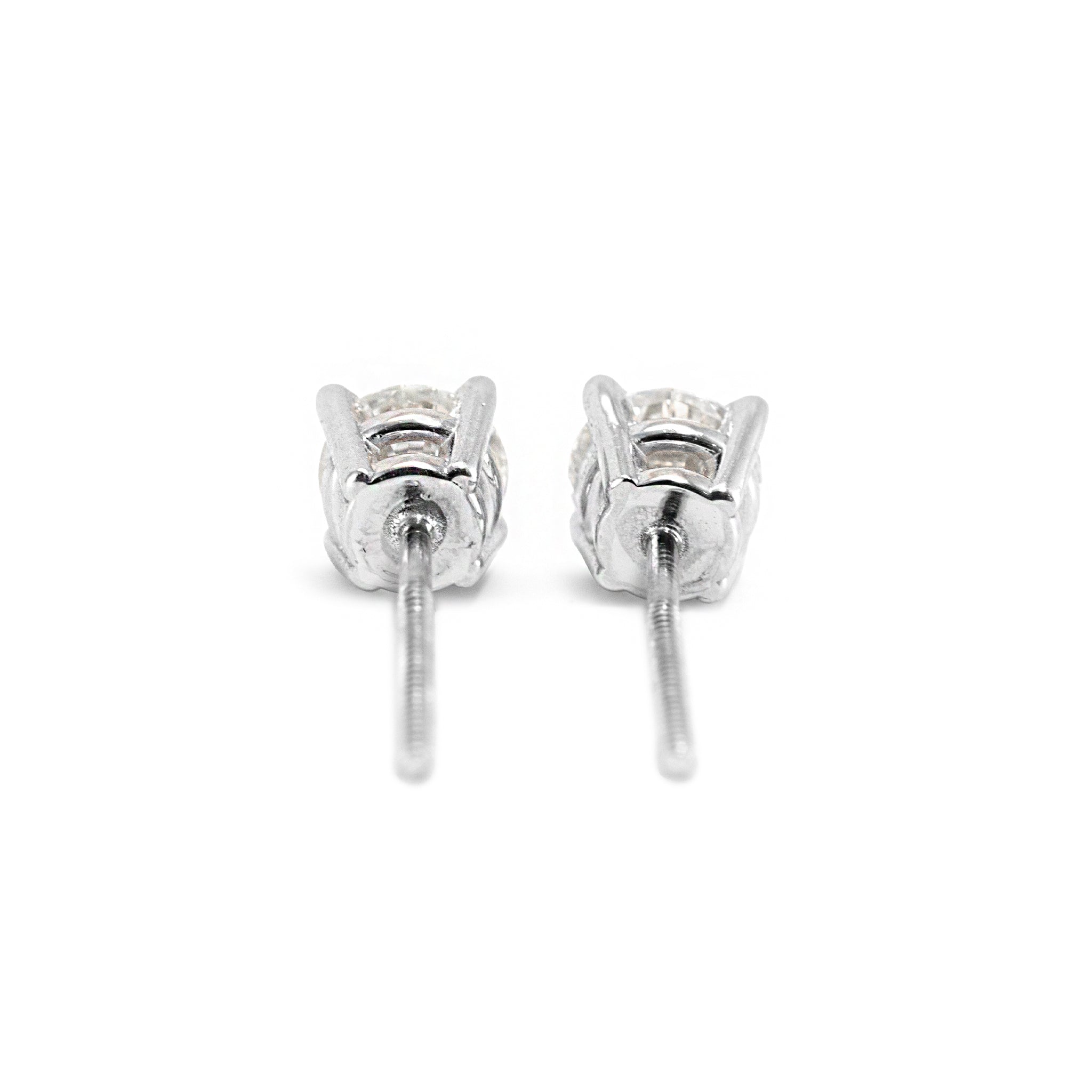 14K White Gold 4 Prong Screw Back 1.08 CT Round Diamond Stud Earrings