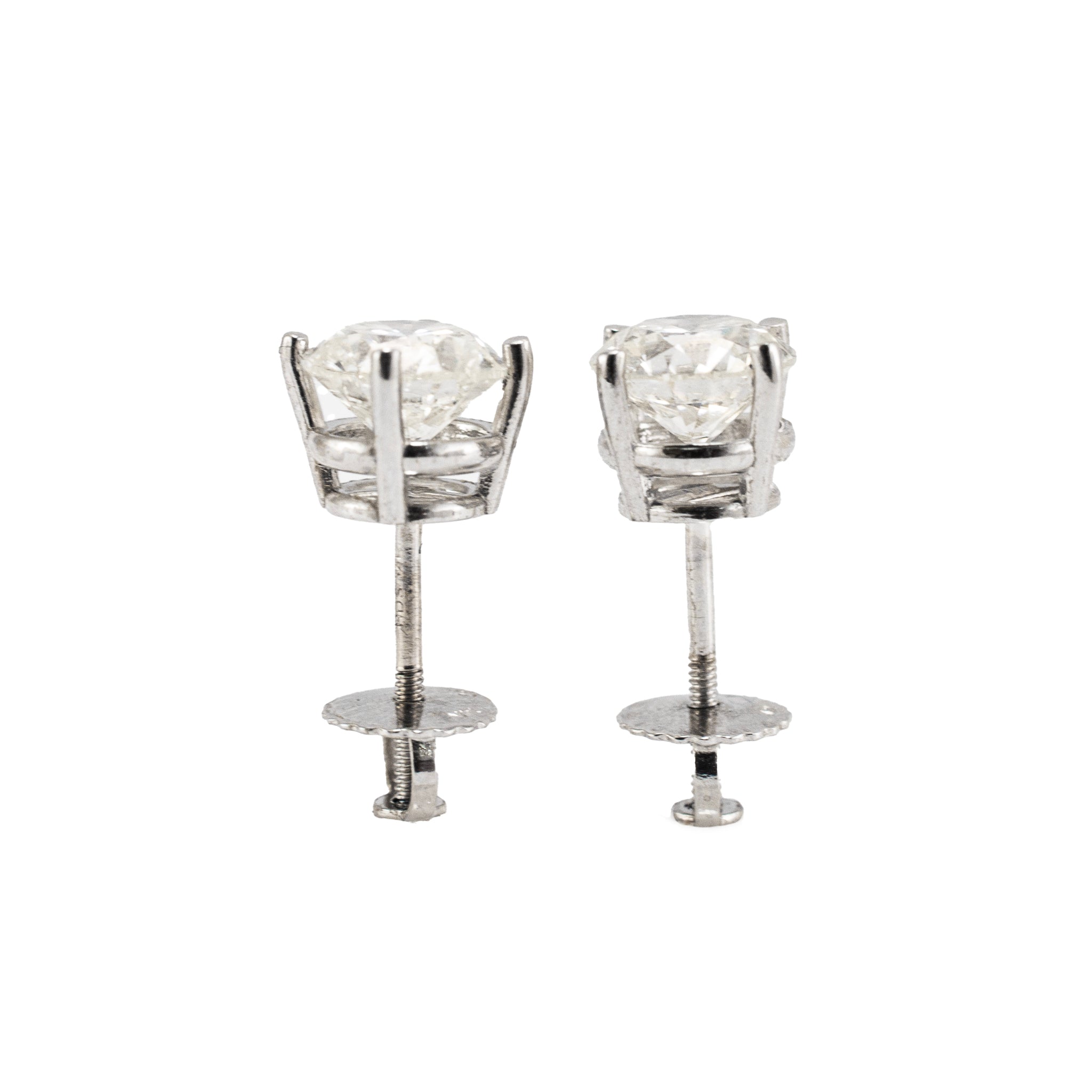 14K White Gold 4 Prong Screw Back 1.08 CT Round Diamond Stud Earrings