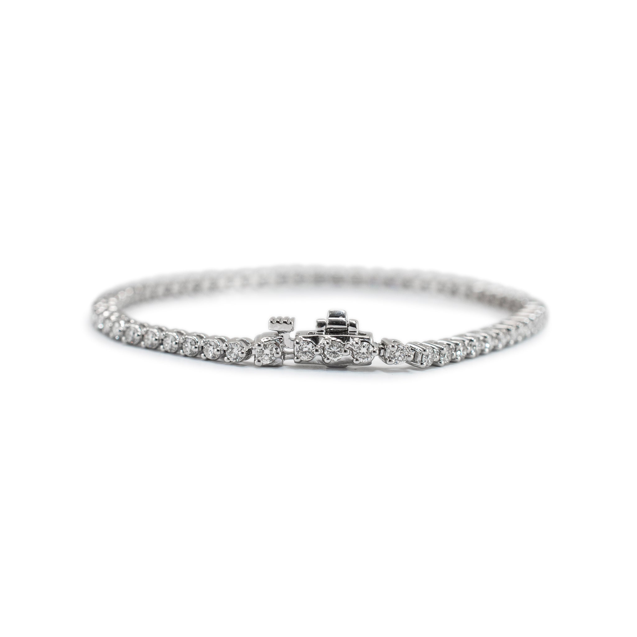 14K White Gold 3-Prong 1.83ct Diamond Tennis Bracelet