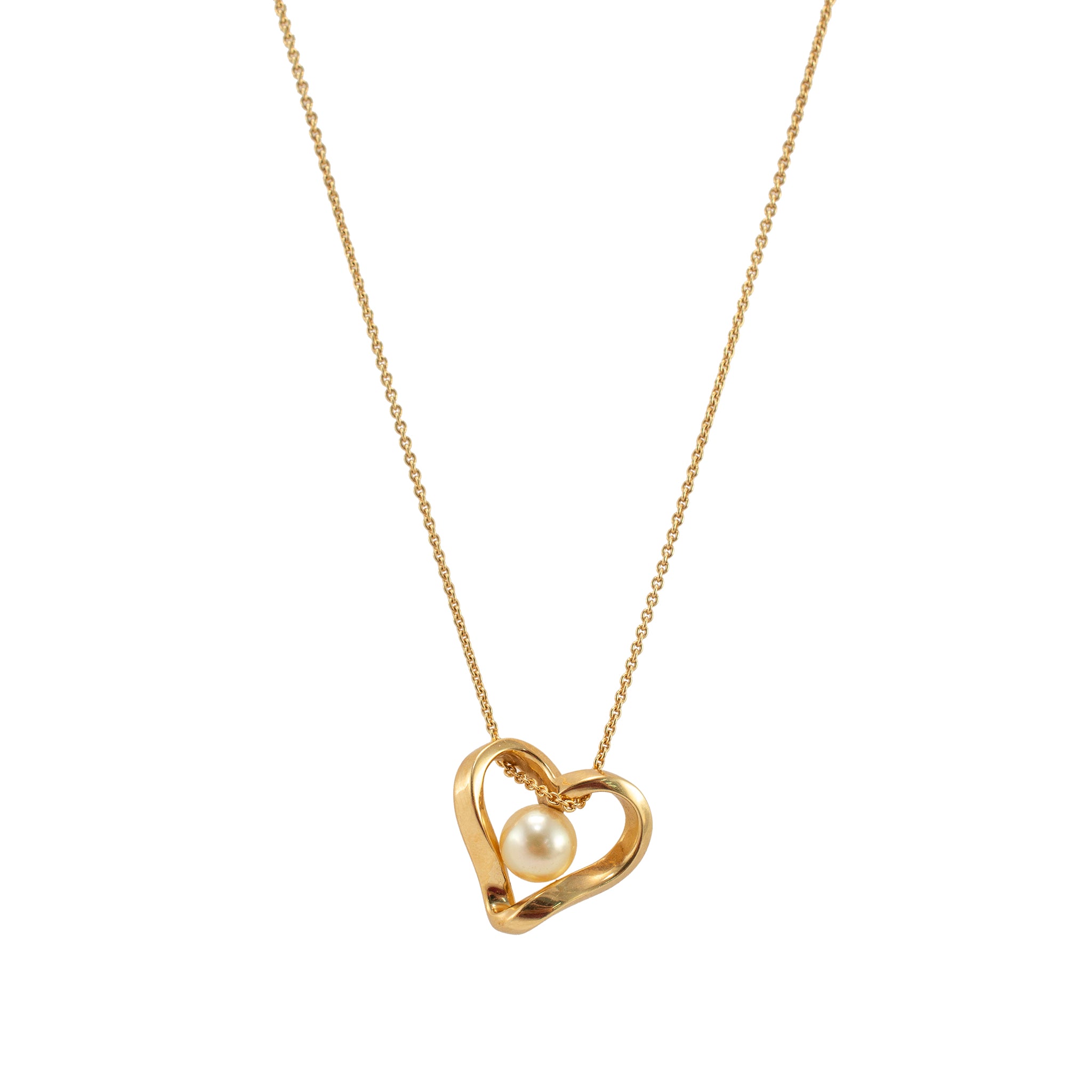 Mikimoto 18K Yellow Gold Pearl Pendant Heart Motif Necklace