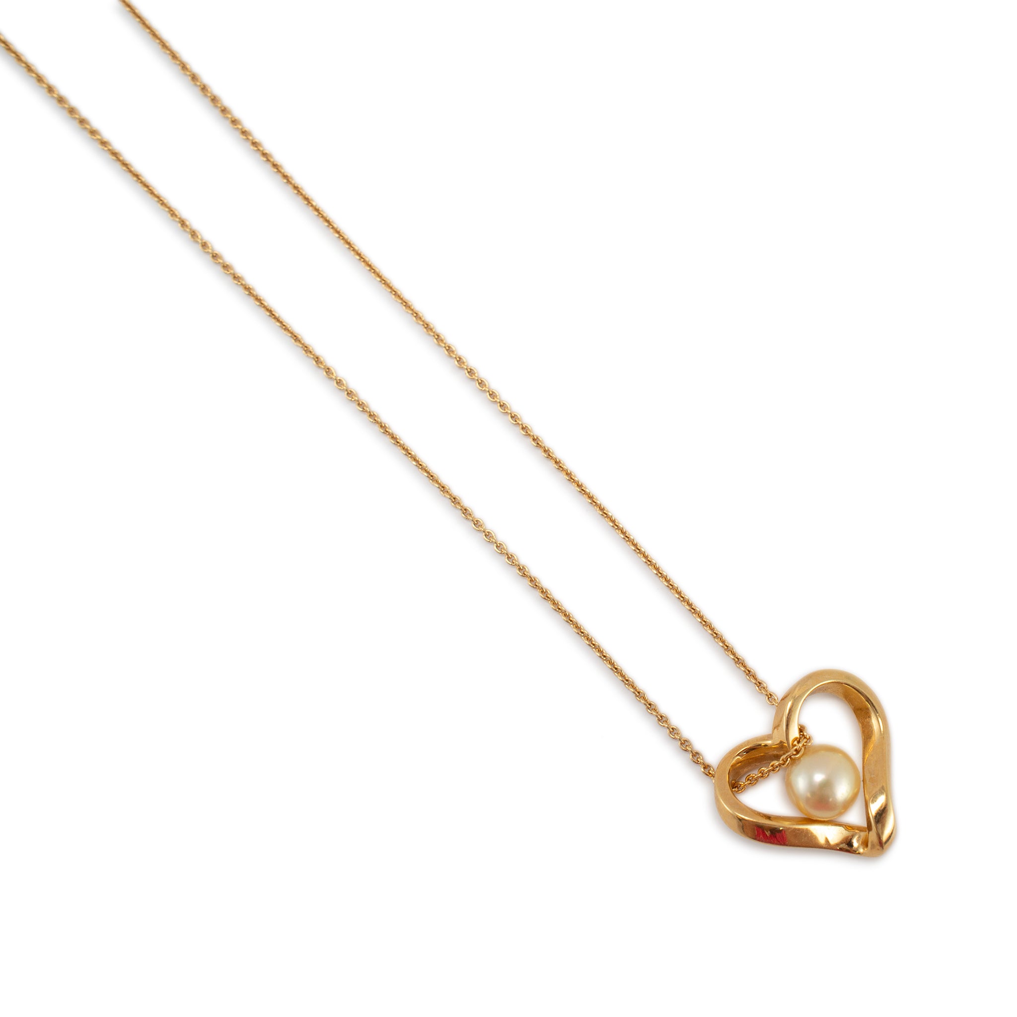 Mikimoto 18K Yellow Gold Pearl Pendant Heart Motif Necklace