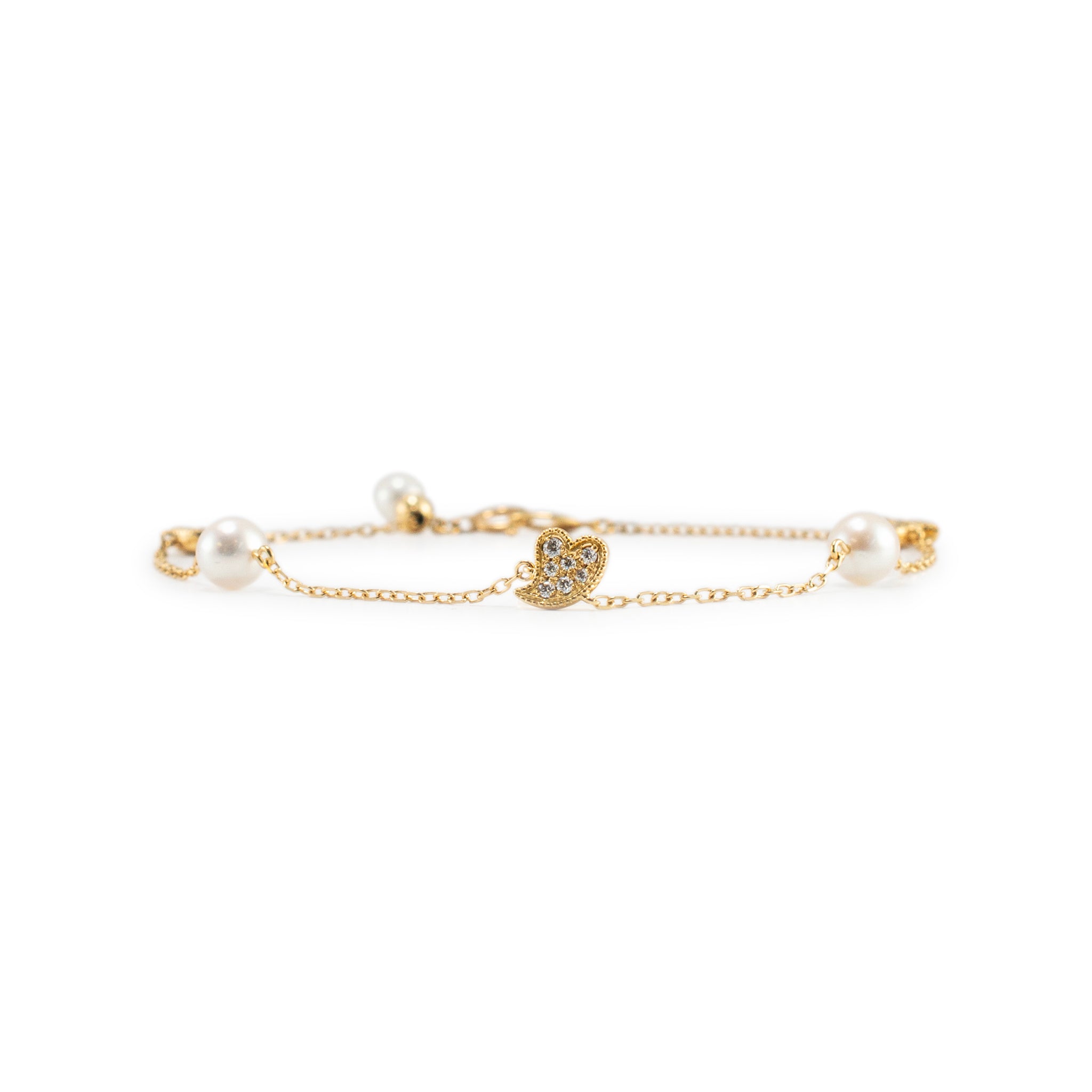 Mikimoto 18K Yellow Gold Diamond Charm Akoya Pearl Station Bracelet
