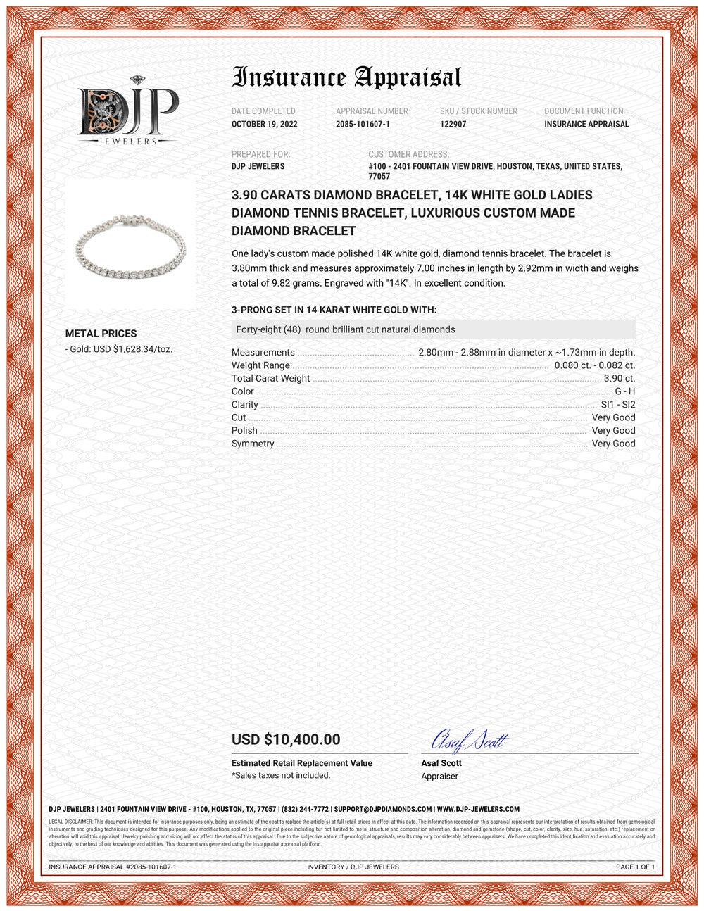 14K White Gold Natural Round Diamond Ladies Tennis Bracelet 3.90TCW