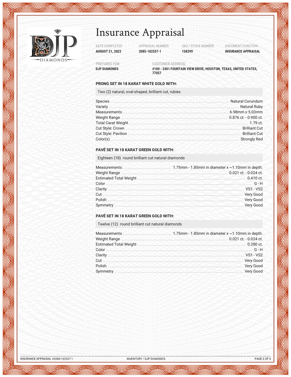 A. Jaffe 18K Green & White Gold AGL Sapphire Ruby Diamond Cocktail Ring Set