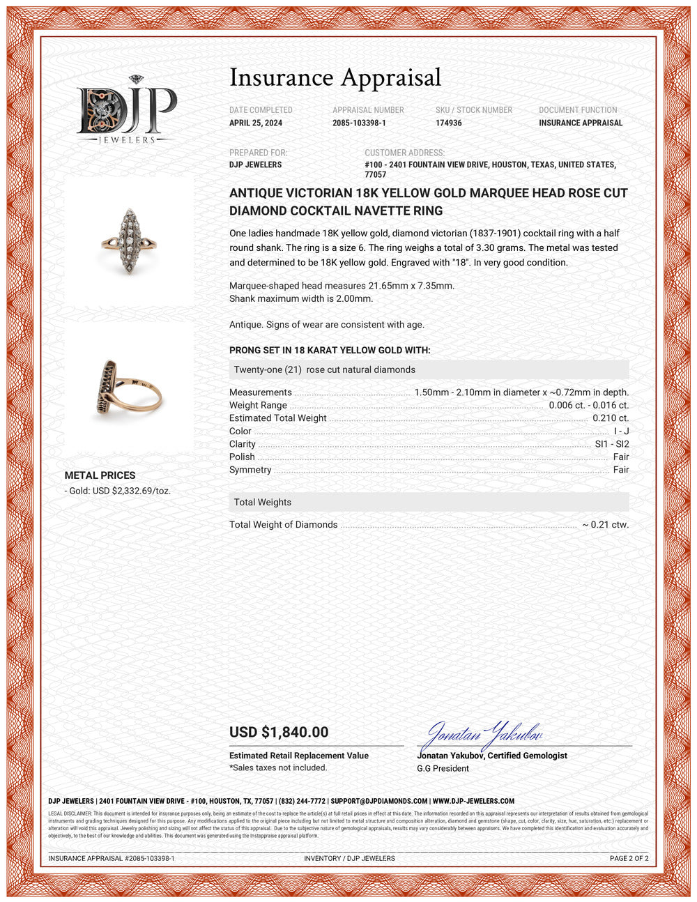 Antique Victorian 18K Yellow Gold Marquee Head Rose Cut Diamond Cocktail Navette Ring