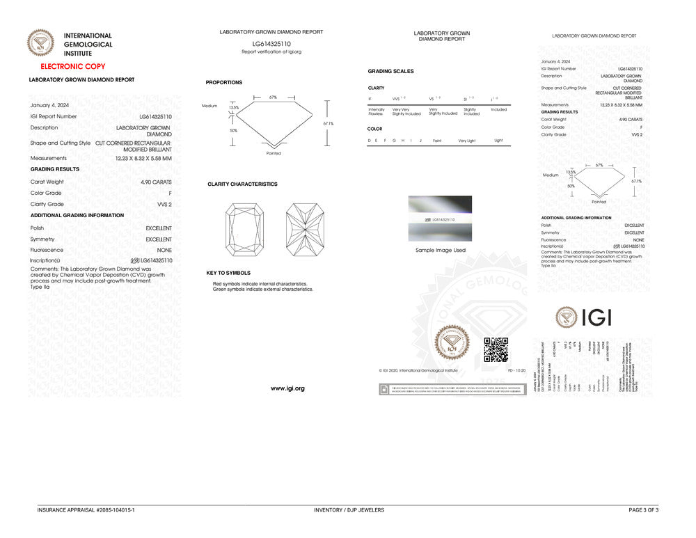 14K White Gold IGI 4.90ct F VVS2 Radiant Cut Lab Grown Diamond Engagement Ring