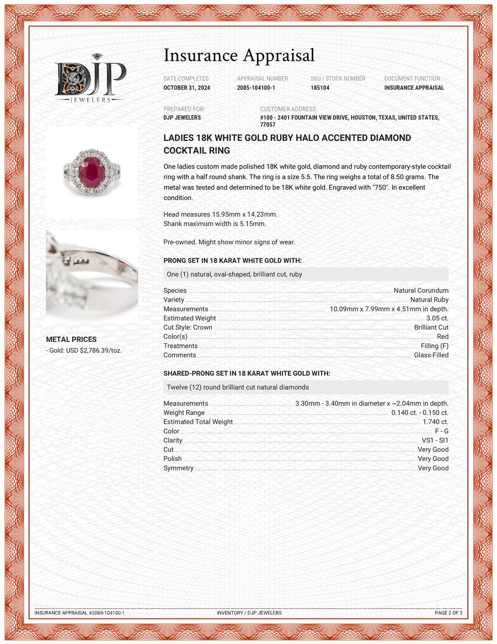 Ladies 18K White Gold Ruby Halo Accented Diamond Cocktail Ring