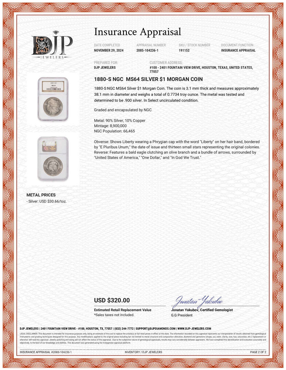 1880-S NGC MS64 Silver $1 Morgan Coin