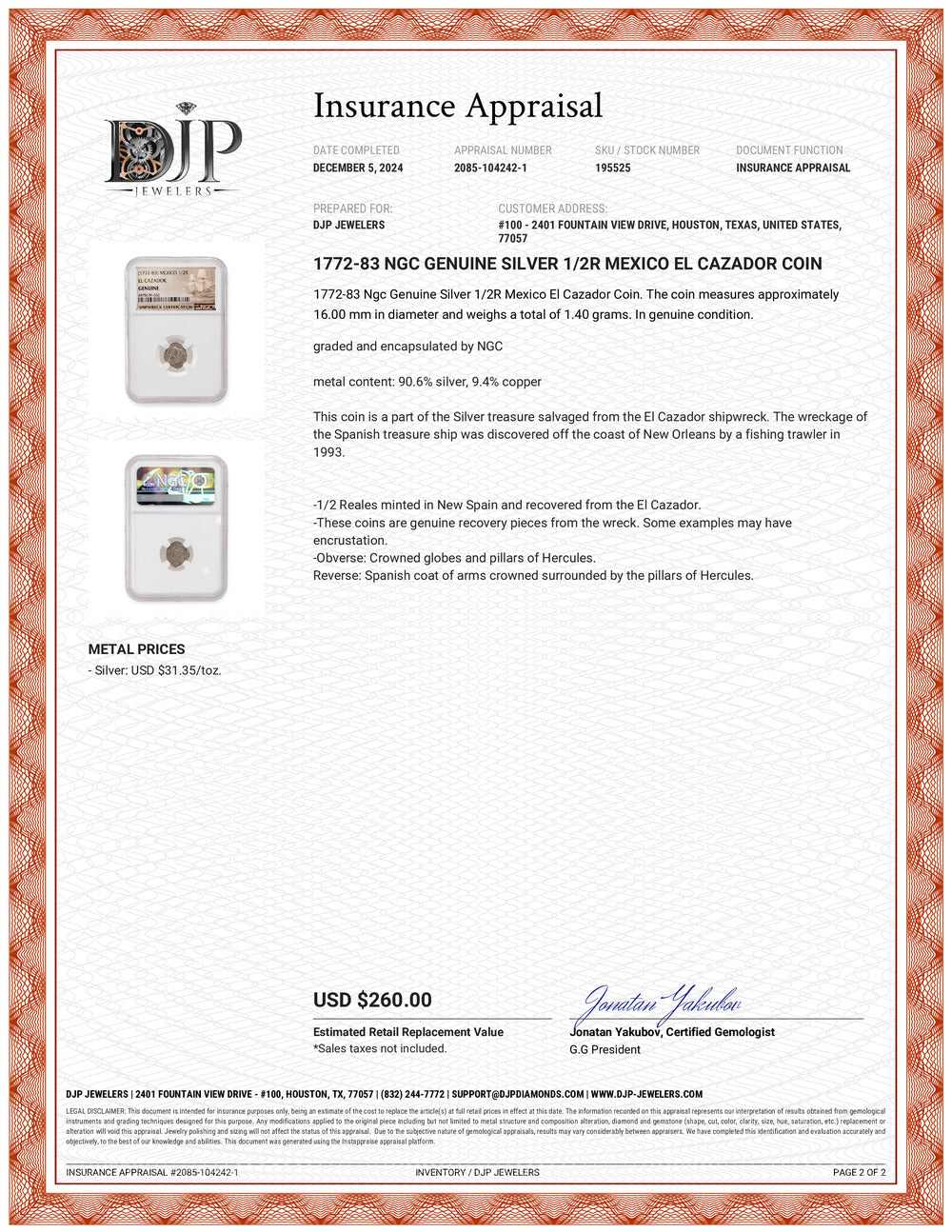 1772-83 NGC Genuine Silver 1/2R Mexico El Cazador Coin