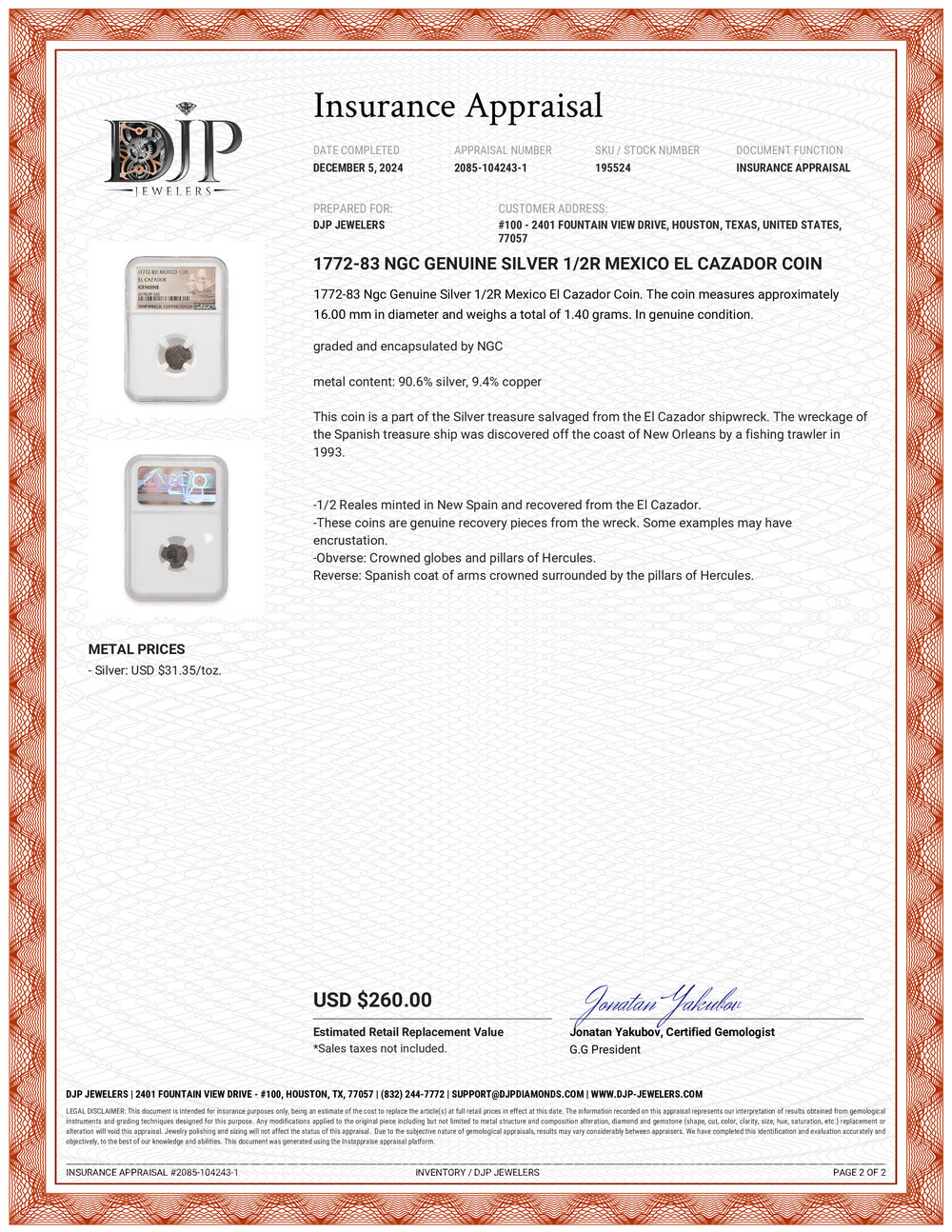 1772-83 NGC Genuine Silver 1/2R Mexico El Cazador Coin
