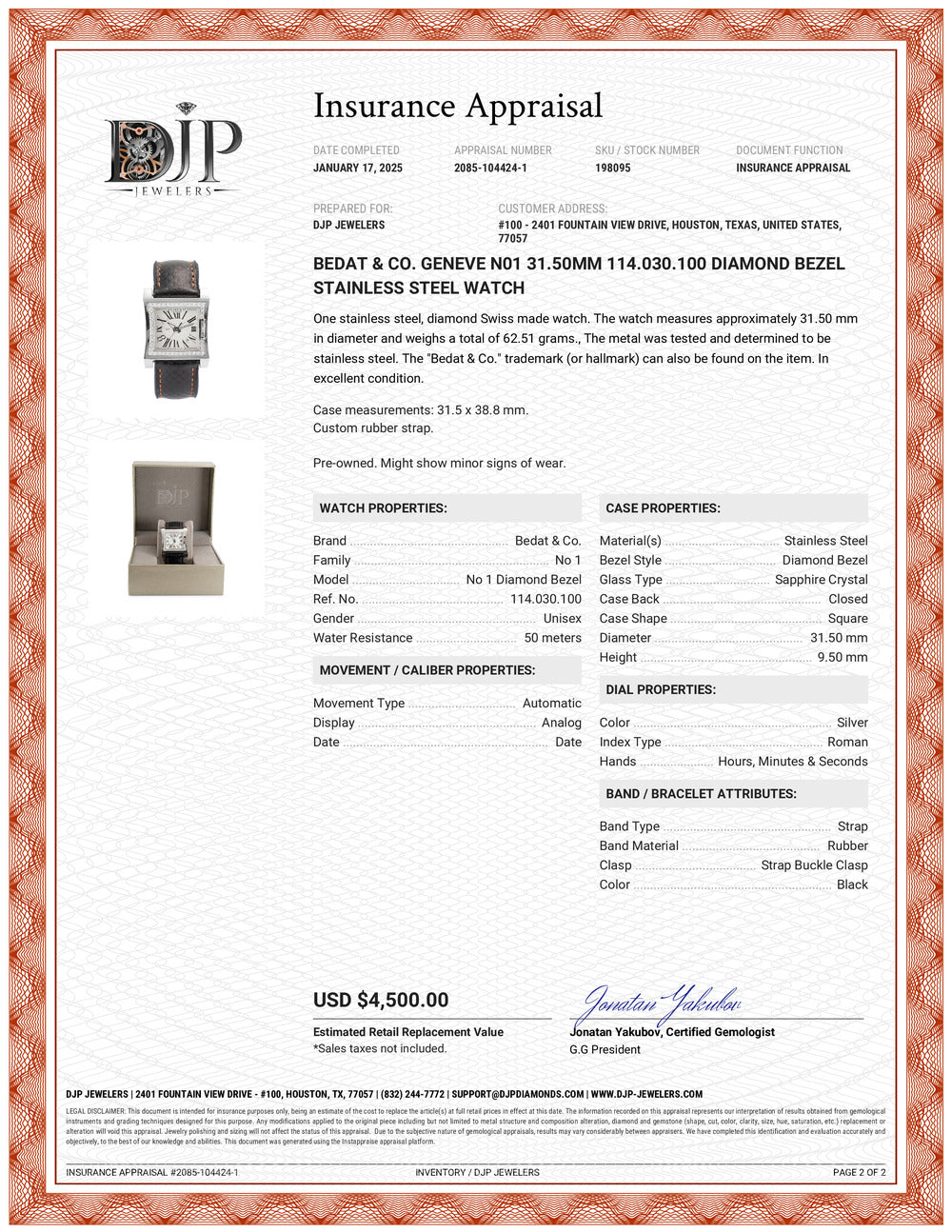 Bedat & Co. Geneve N01 31.50mm 114.030.100 Diamond Bezel Stainless Steel Watch