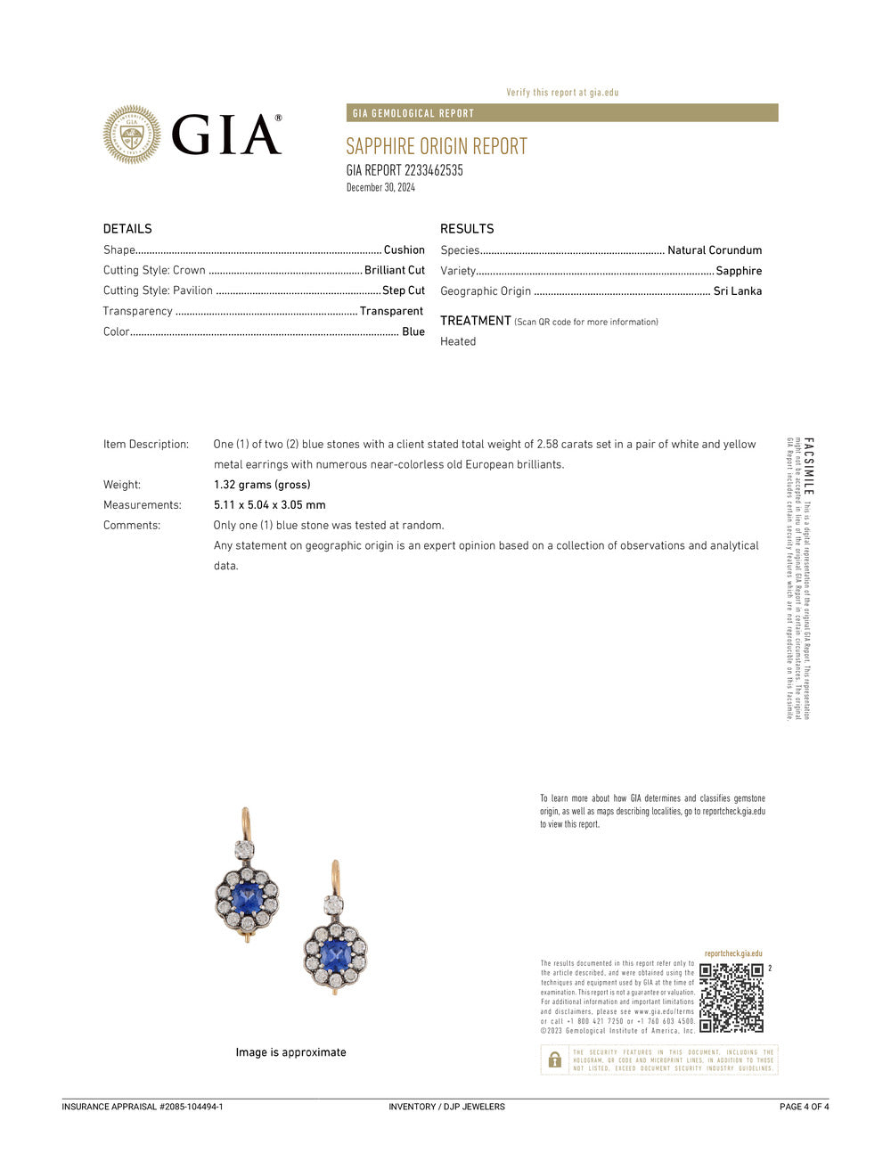 Antique 18K Yellow Gold GIA Sri Lanka Sapphires Old European Diamond Earrings