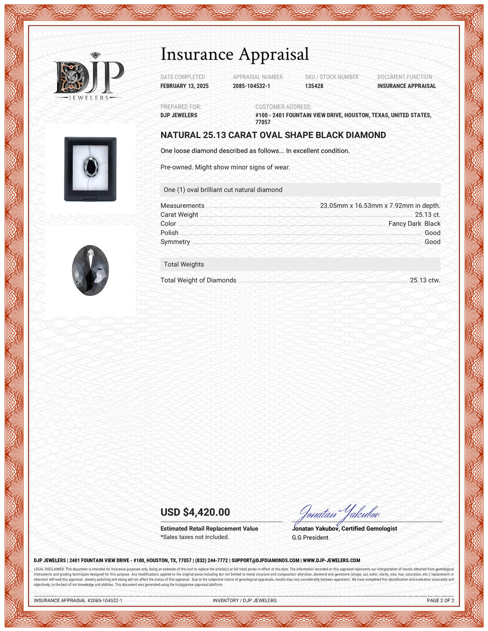 Natural 25.13 Carat Oval Shape Black Diamond