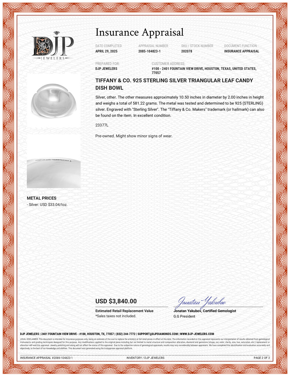 Tiffany & Co. 925 Sterling Silver Triangular Leaf Candy Dish Bowl