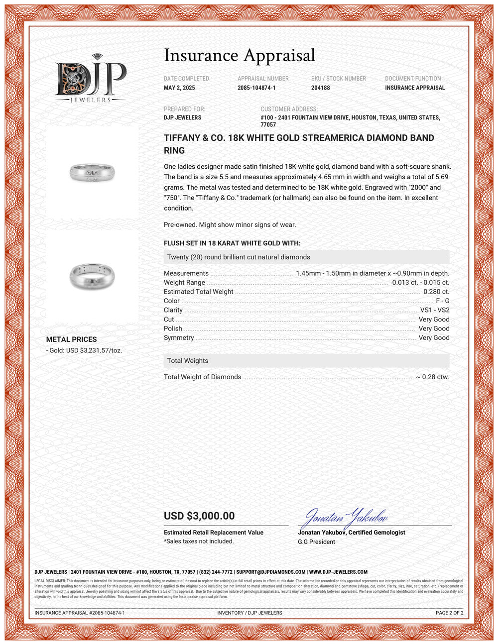 Tiffany & Co. 18K White Gold Streamerica Diamond Band Ring
