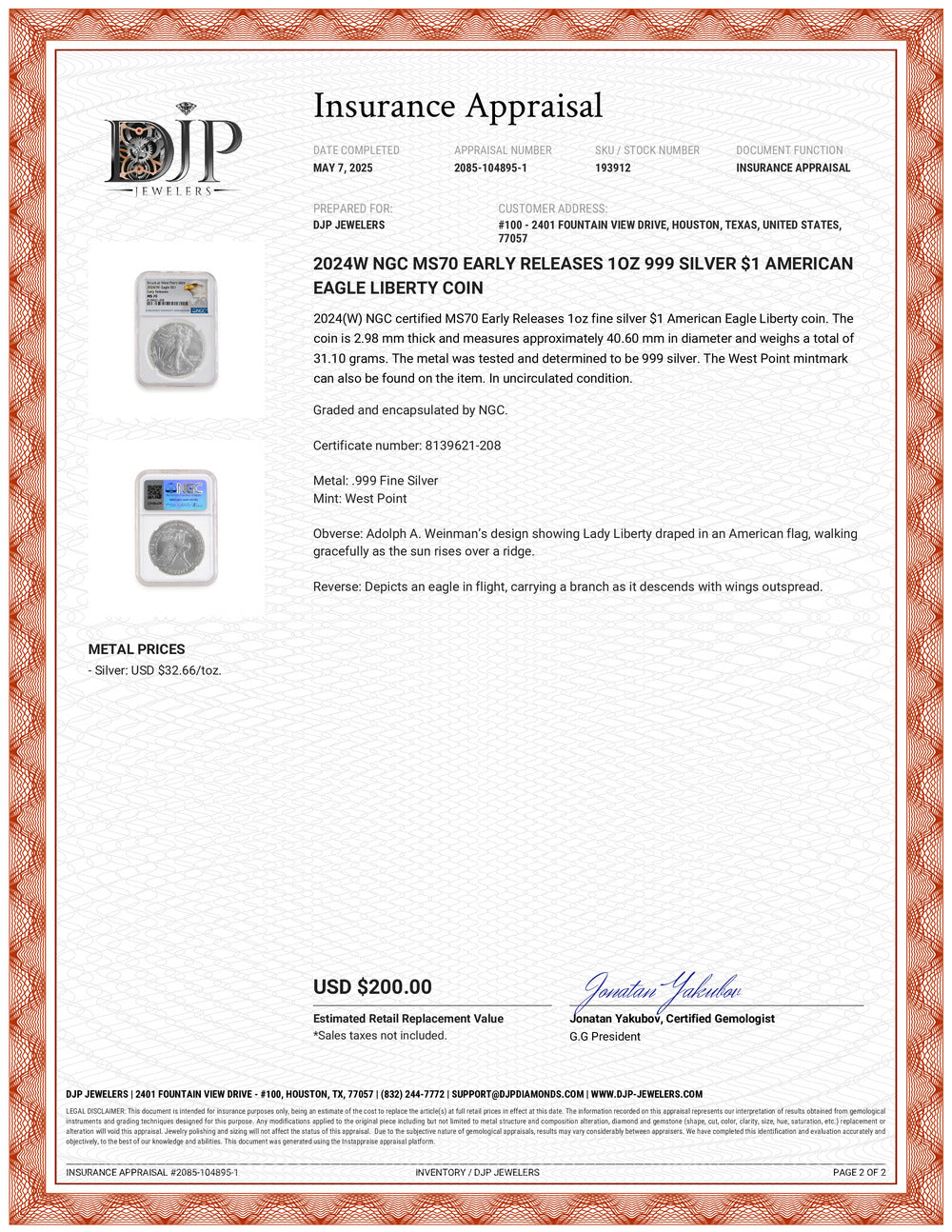2024W NGC MS70 Early Releases 1OZ 999 Silver $1 American Eagle Liberty Coin