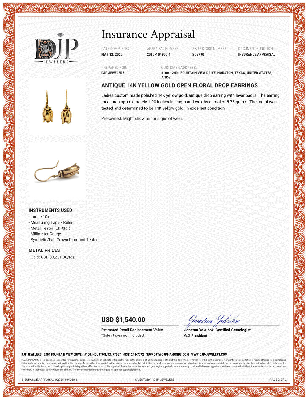 Antique 14K Yellow Gold Open Floral Drop Earrings