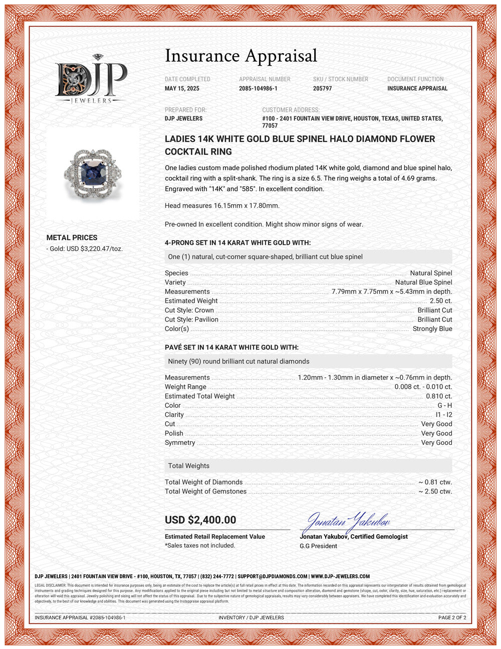 Ladies 14K White Gold Blue Spinel Halo Diamond Flower Cocktail Ring