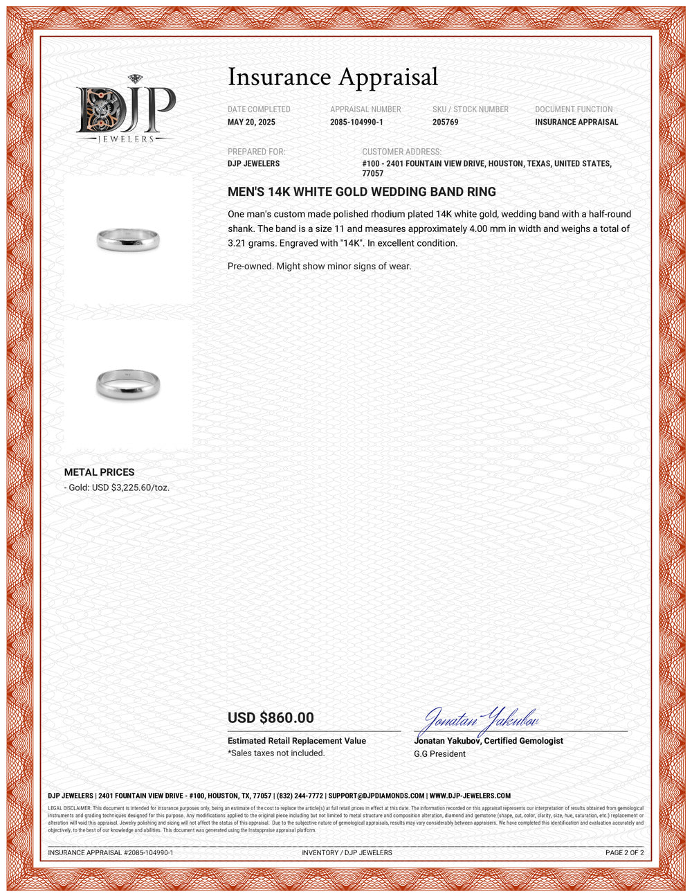 Men’s 14K White Gold Wedding Band Ring