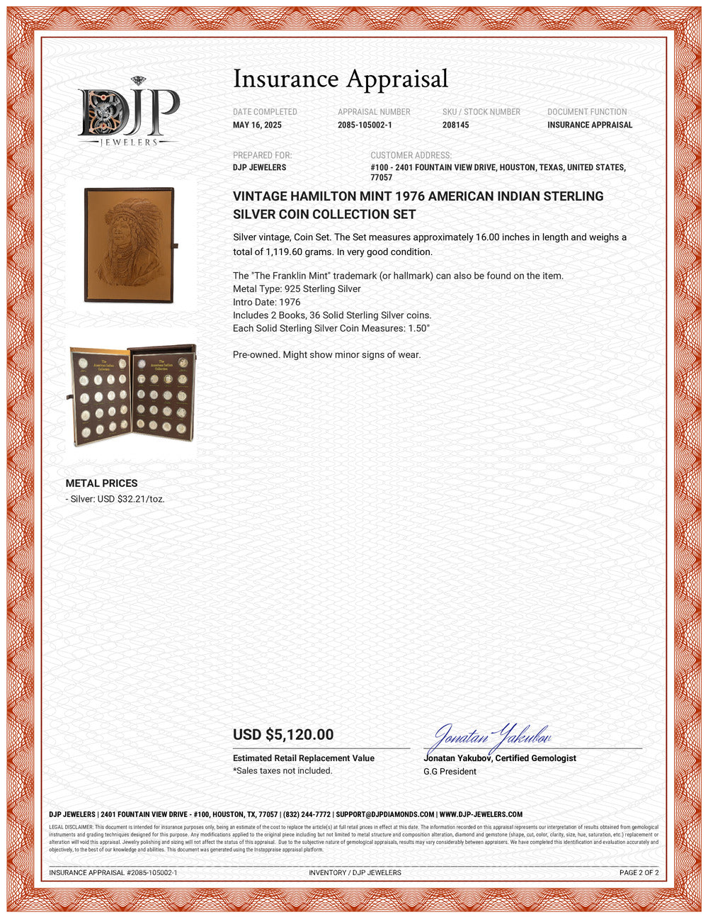 Vintage Hamilton Mint 1976 American Indian Sterling Silver Coin Collection Set