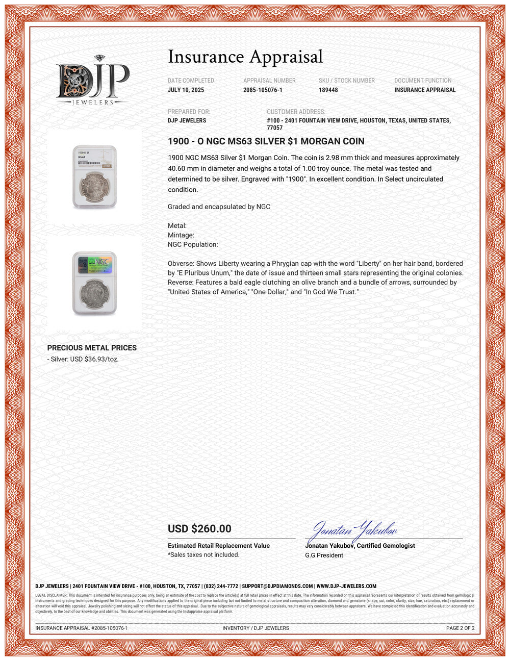 1900 - O NGC MS63 Silver $1 Morgan Coin