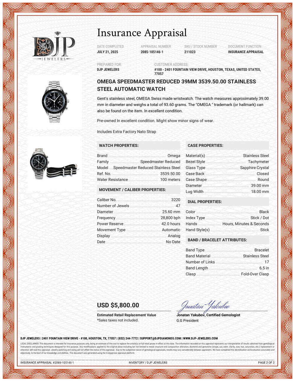 Omega Speedmaster Reduced 39MM 3510.50 Stainless Steel Automatic Watch