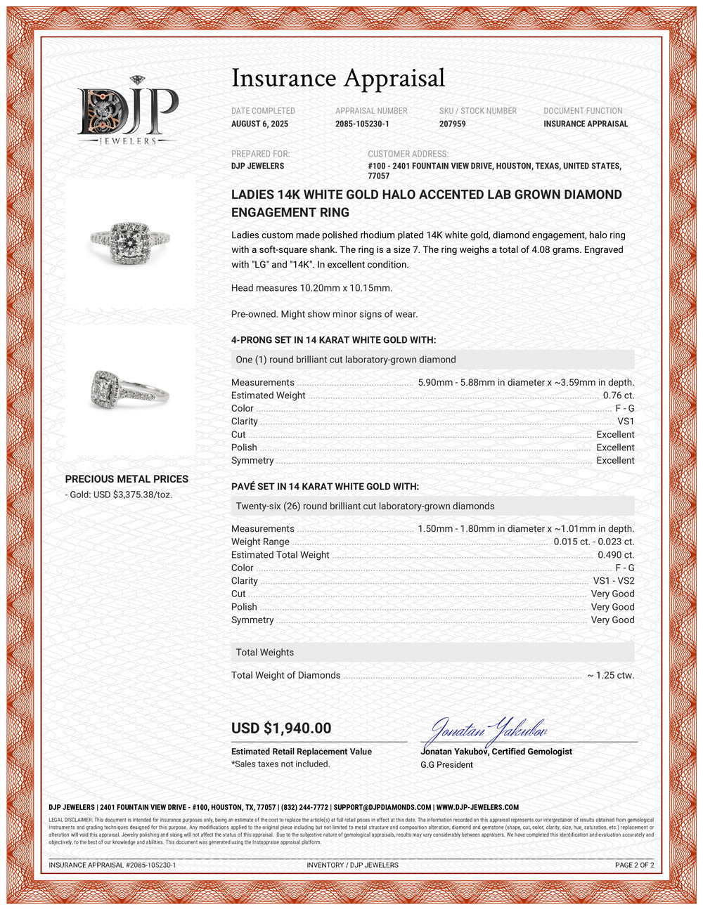 Ladies 14K White Gold Halo Accented Lab Grown Diamond Engagement Ring