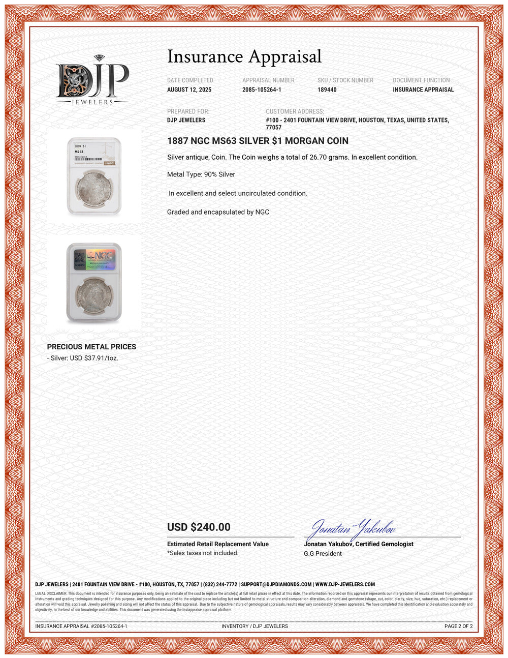 1887 NGC MS63 Silver $1 Morgan Coin