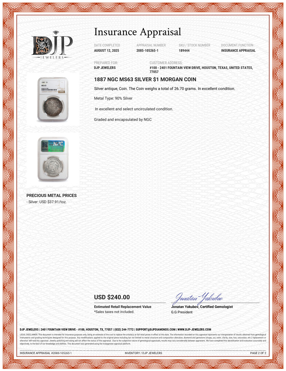 1887 NGC MS63 Silver $1 Morgan Coin