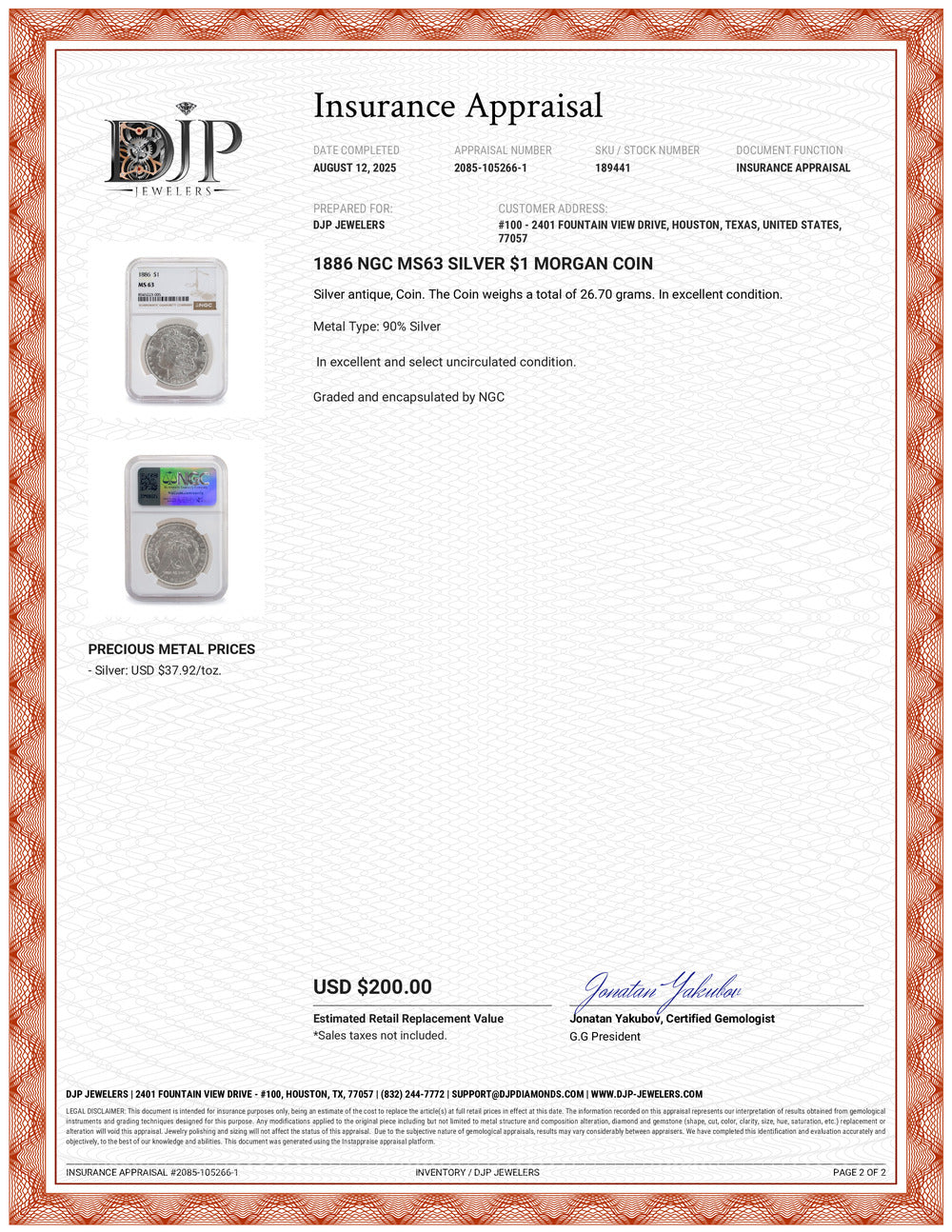 1886 NGC MS63 Silver $1 Morgan Coin