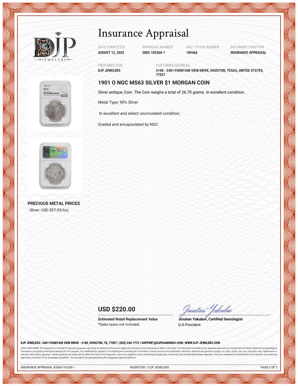1901 O NGC MS63 Silver $1 Morgan Coin